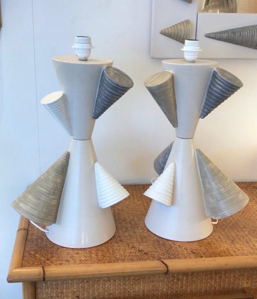 Contemporary Pair Of Ceramic Cone Lamps By Antonio Cagianelli, Italy photo buy