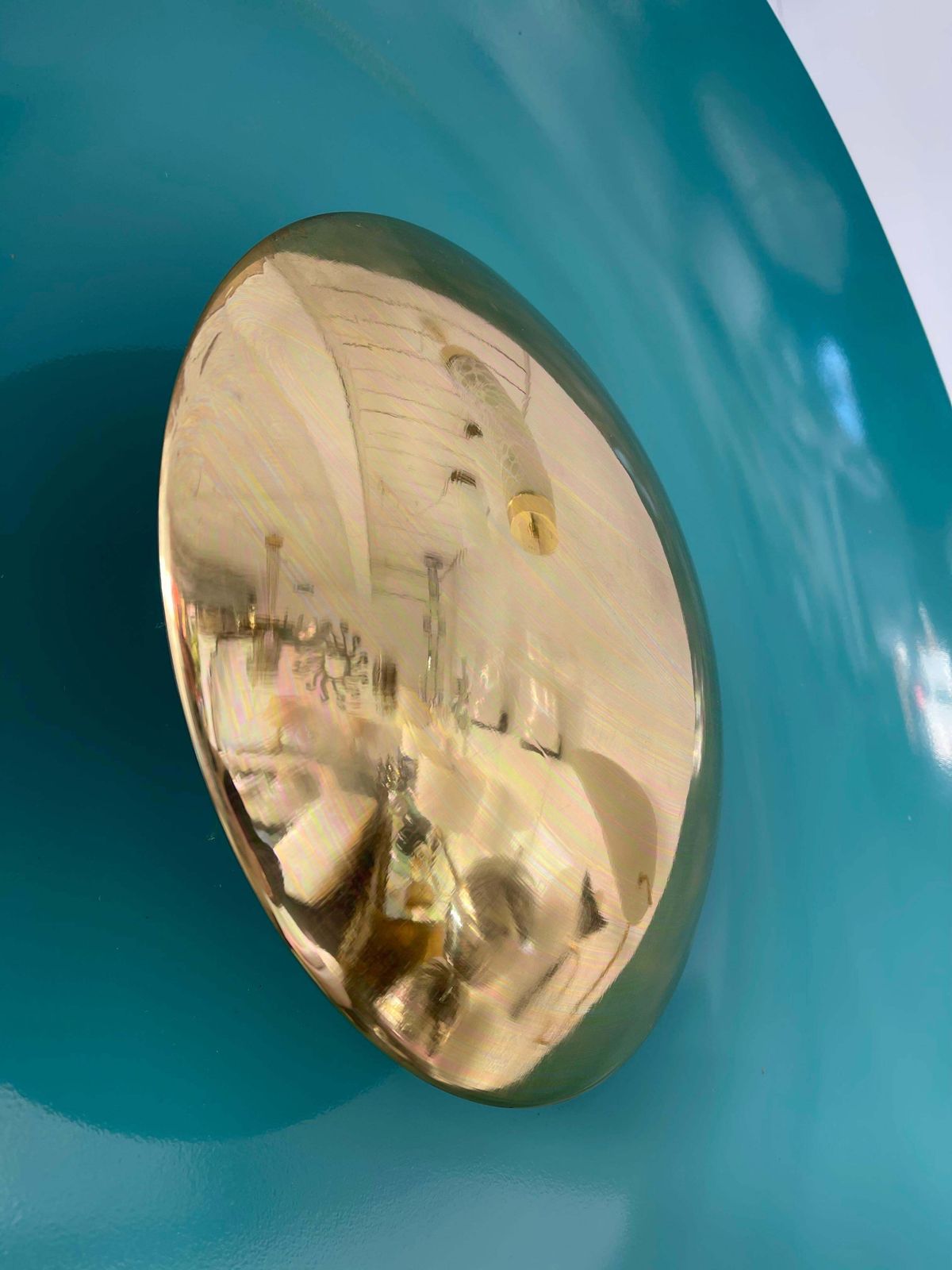 photo for sale Contemporary Pair Of Curve Lacquered Metal And Brass Sconces, Italy