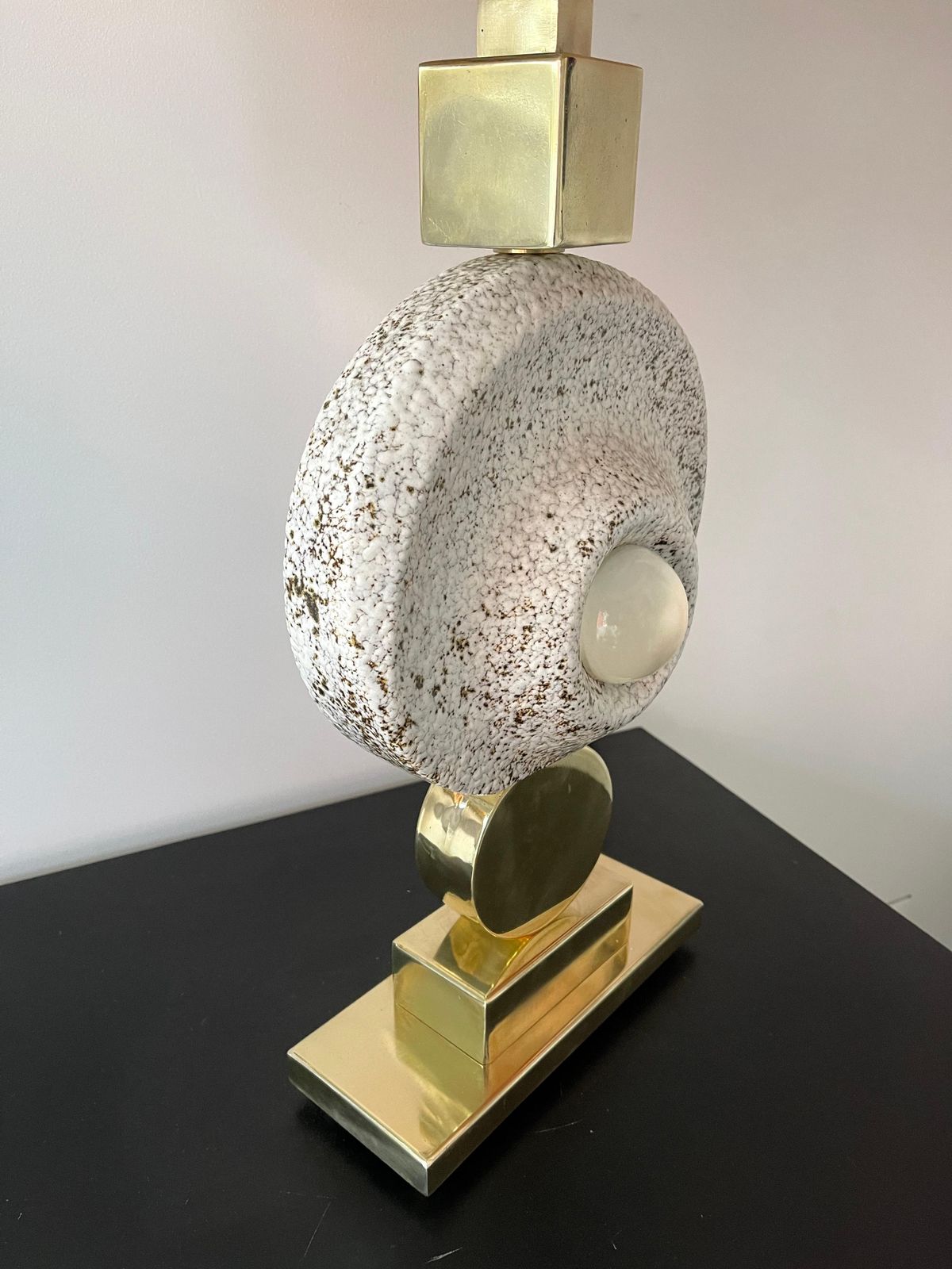 Contemporary Brass Ceramic Murano Glass Eye Sculpture Lamp, Italy photo Lighting