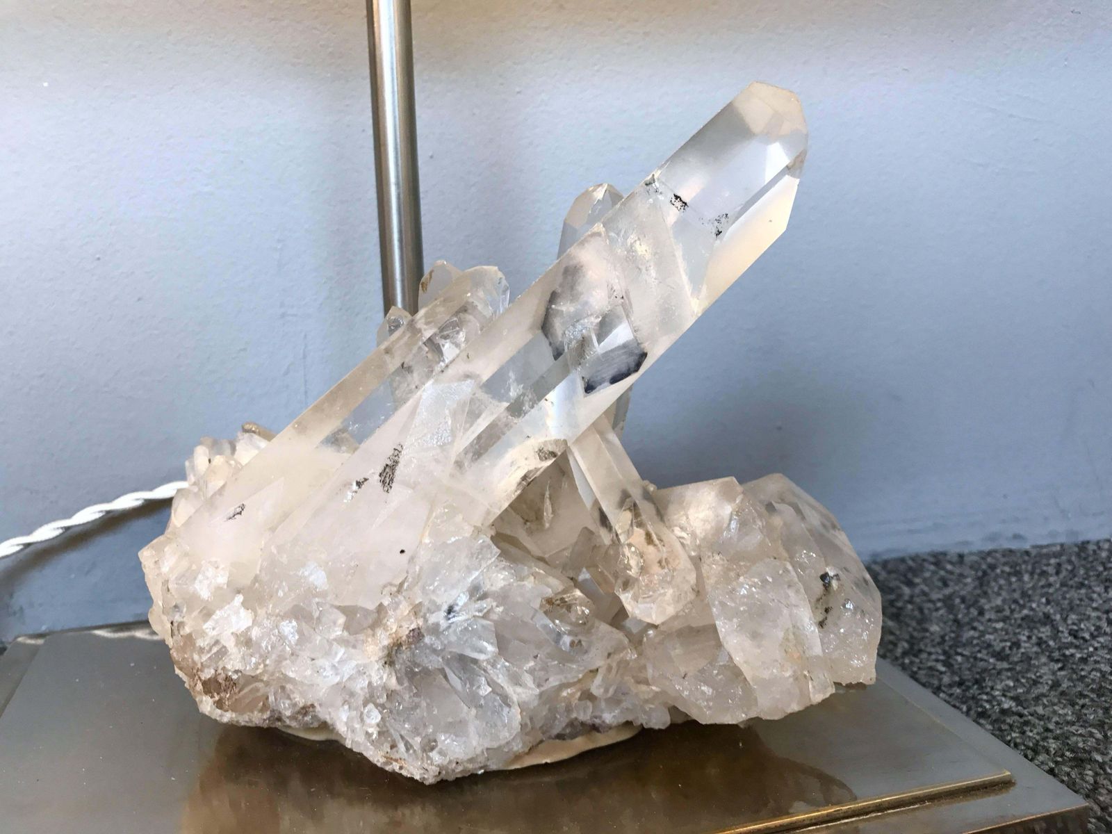 Pair Of Rock Crystal Quartz Lamps, France, 1970s photo for sale