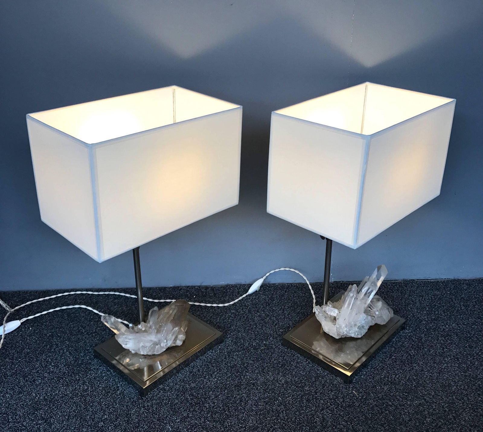 Pair Of Rock Crystal Quartz Lamps, France, 1970s photo vinterior