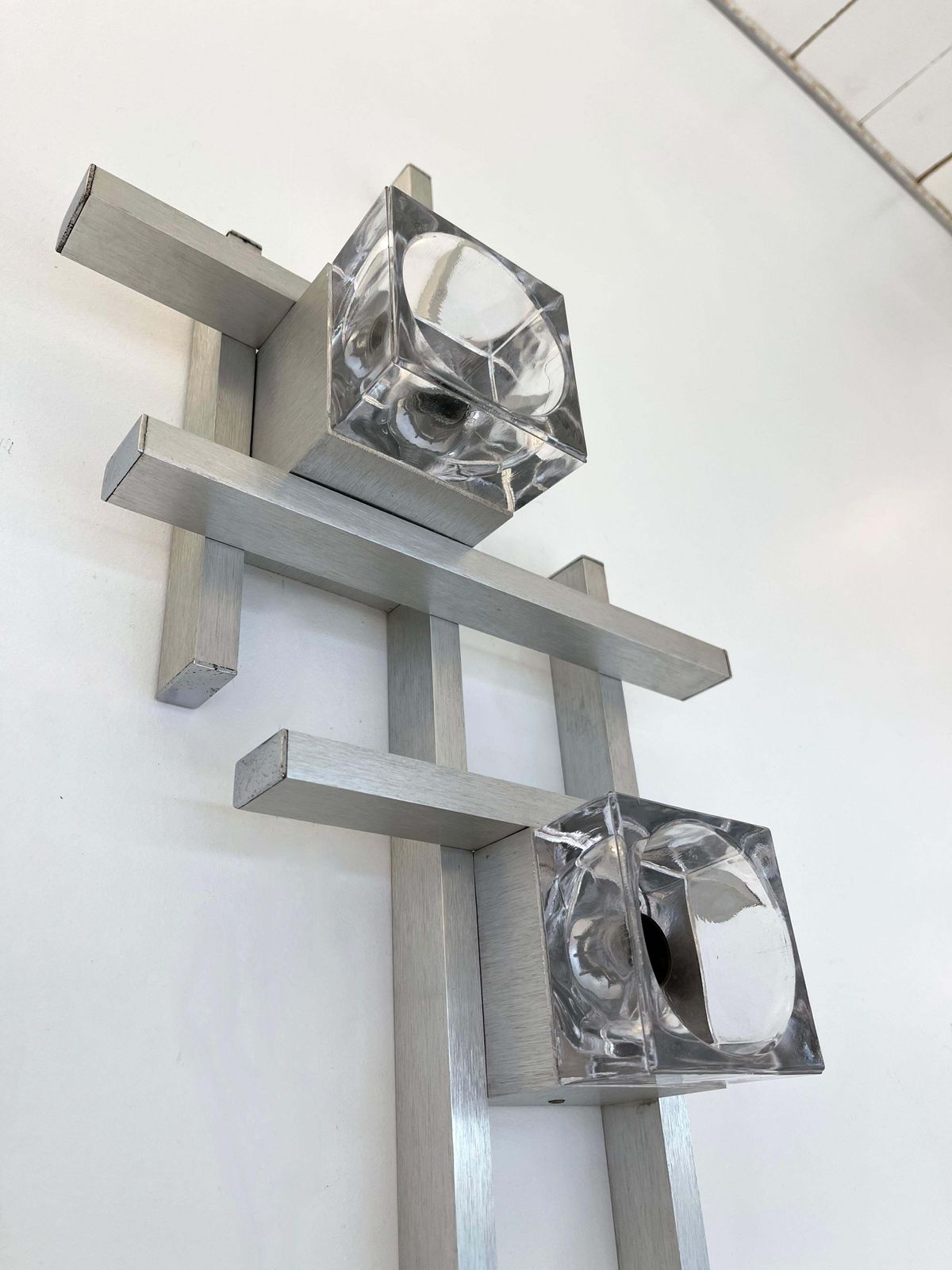 Pair Of Cubic Sconces Metal Murano Glass By Sciolari, Italy, 1970s photo furniture