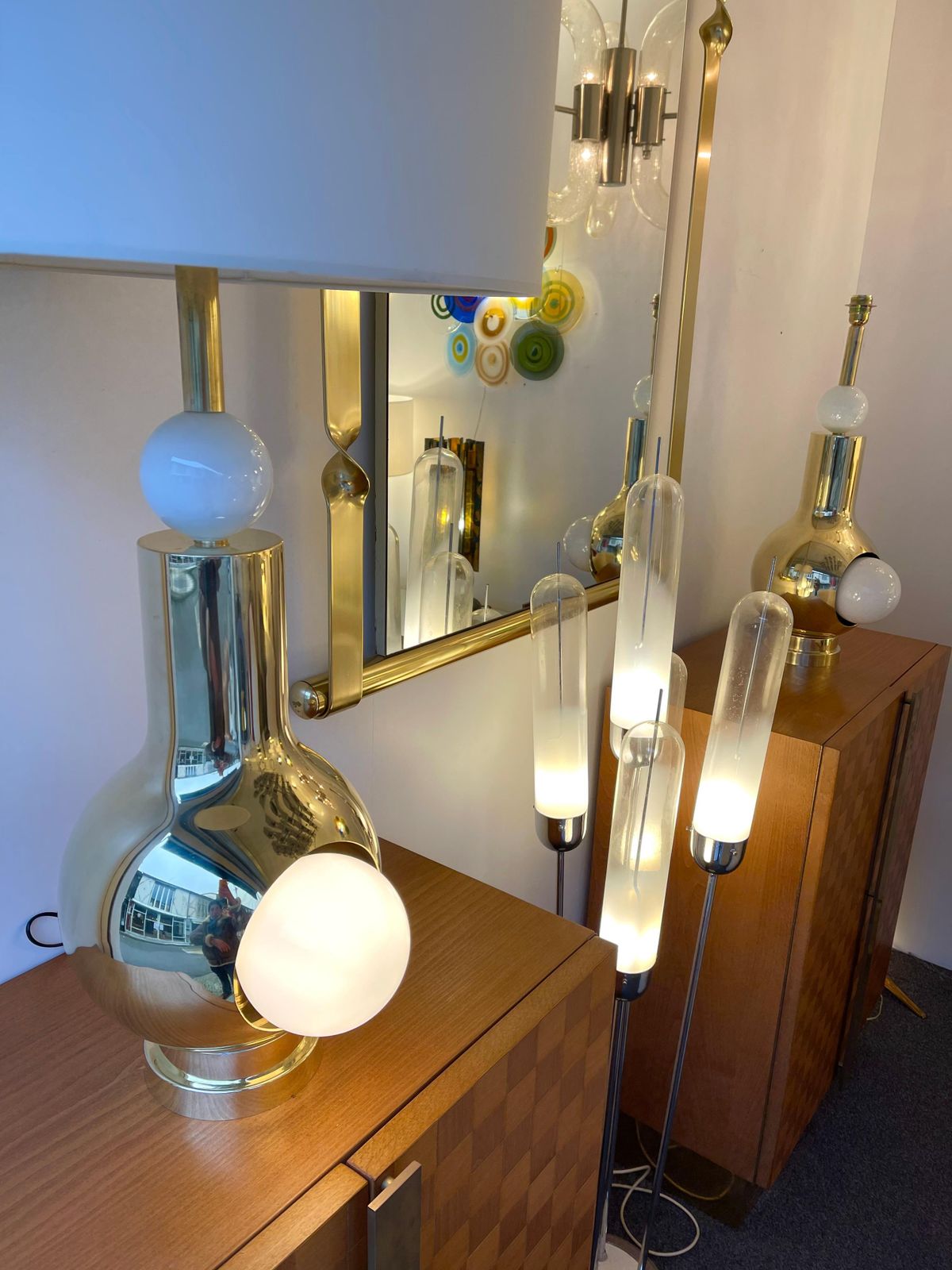 Contemporary Brass Pair Of Eyes Ball Lamps, Italy photo Lighting