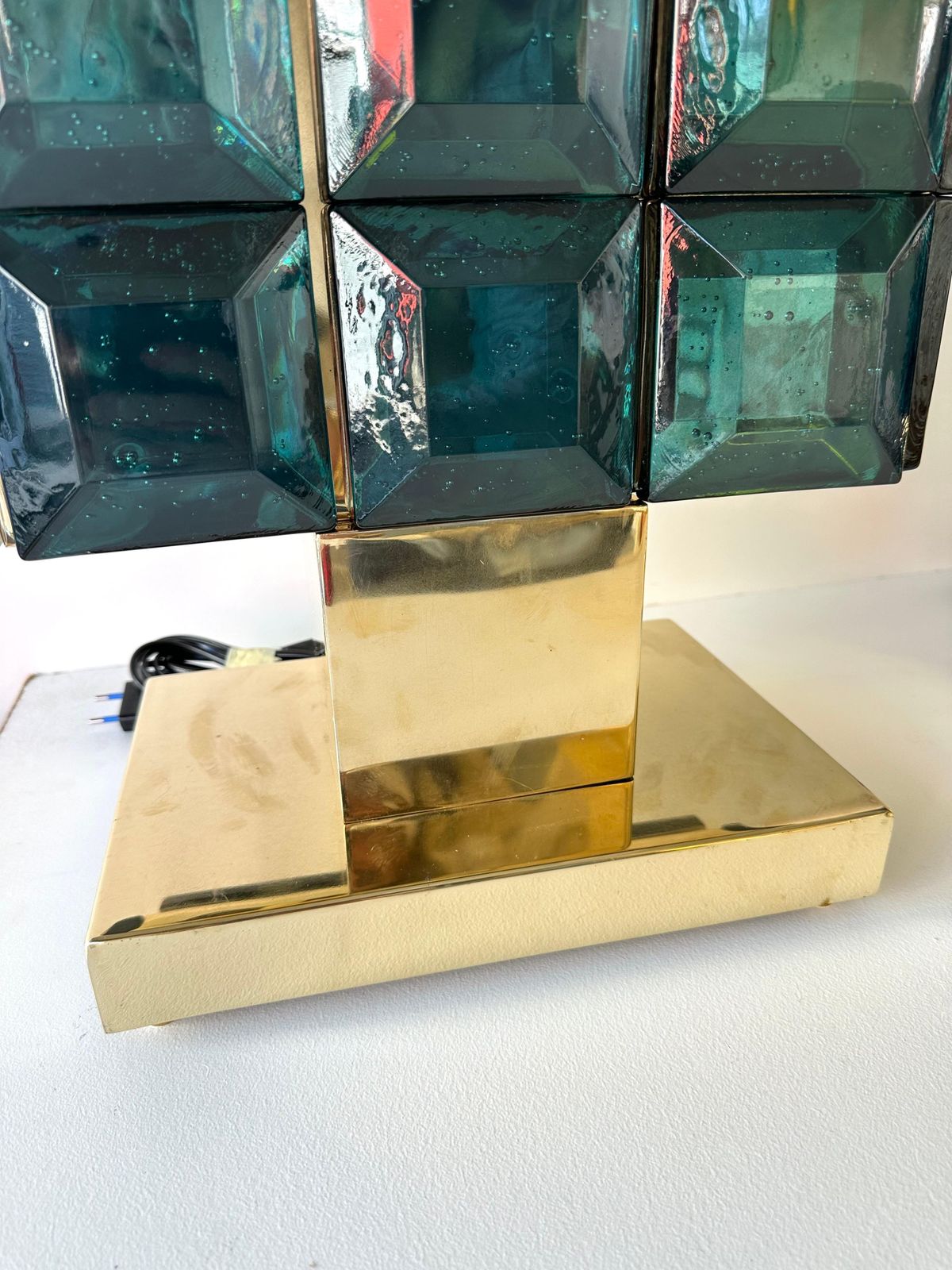 Contemporary Pair Of Brass And Diamonds Murano Glass Lamps, Italy photo furniture