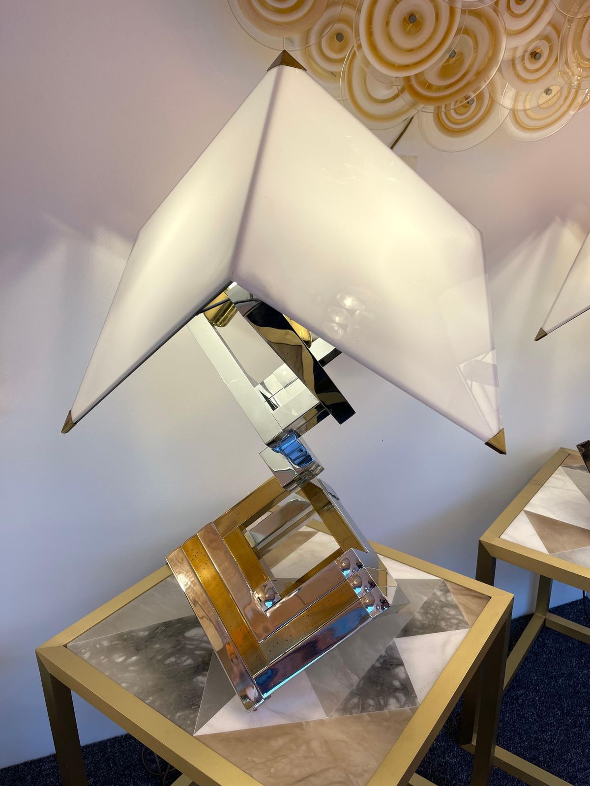 Pair Of Brass And Metal Chrome Lamps By Lumica, Spain, 1970s photo for sale