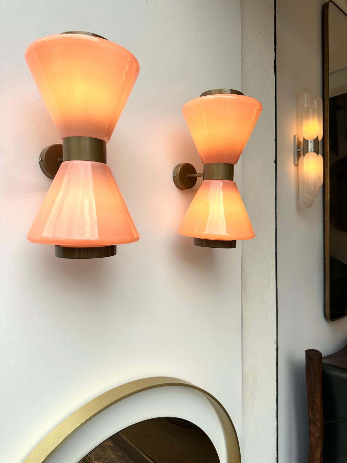 Pair Of Diabolo Sconces Pink Murano Glass. Italy photo for sale