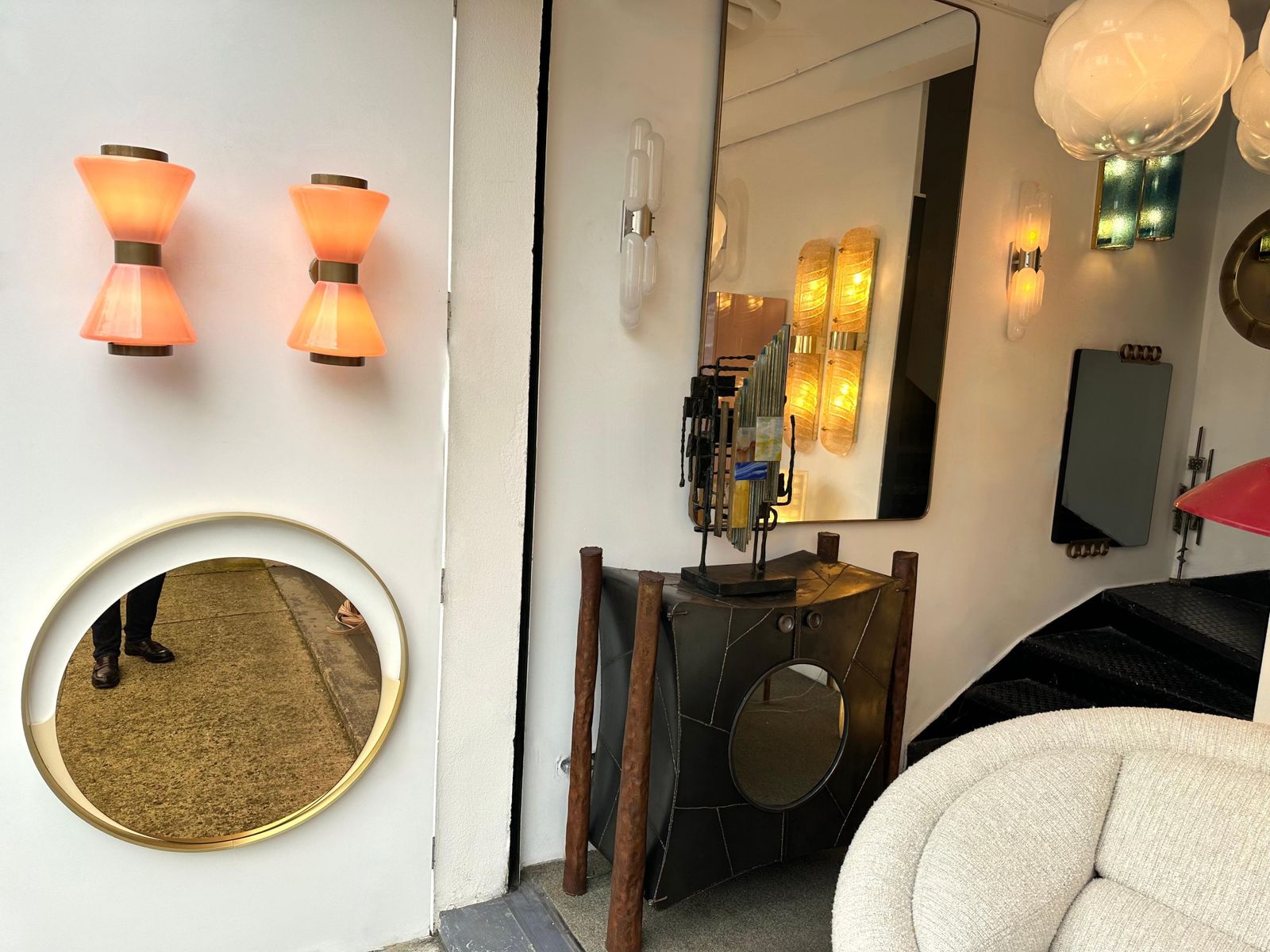 photo vinterior Pair Of Diabolo Sconces Pink Murano Glass. Italy