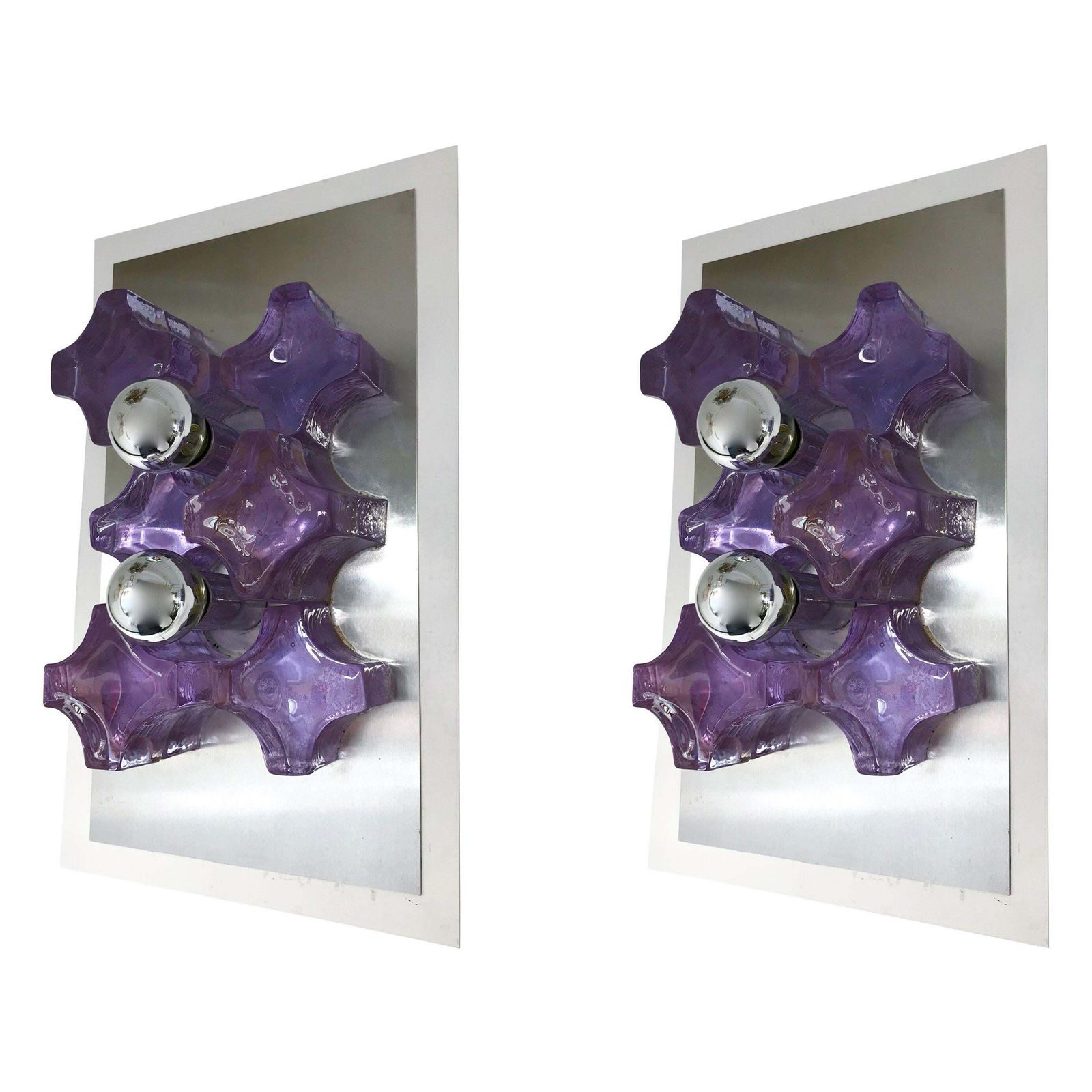 Pair Of Sconces Pressed Glass By Biancardi And Jordan Arte, Italy, 1970