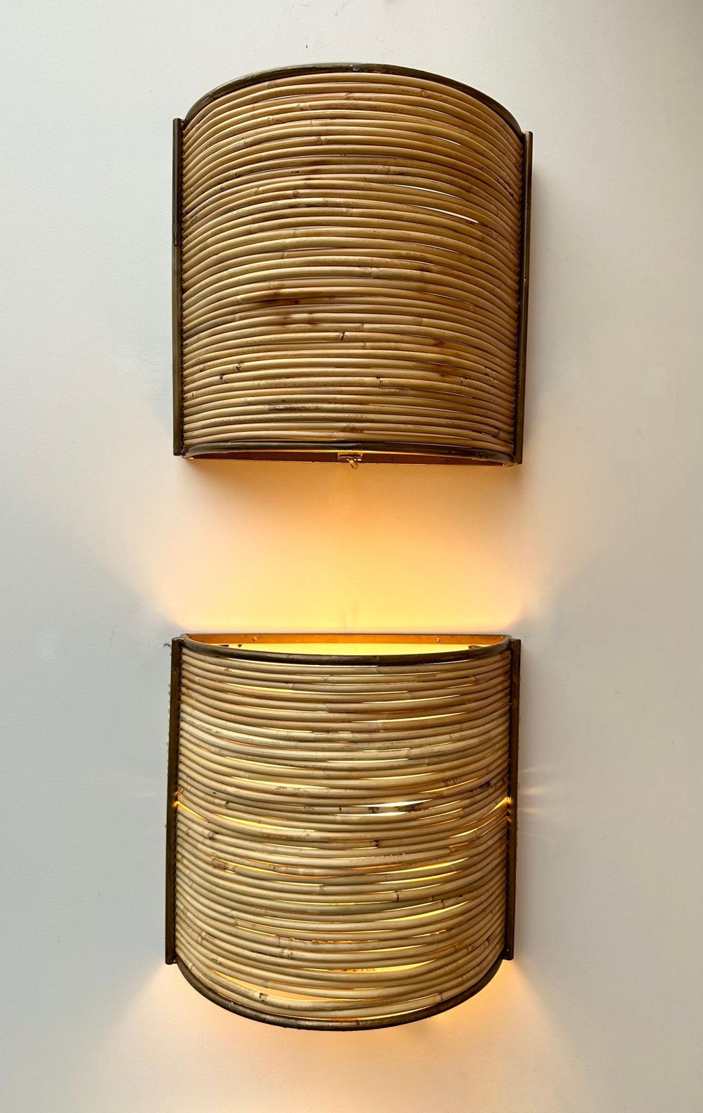 Pair Of Rattan And Gilt Metal Sconces. Italy, 2000s photo 3335.0