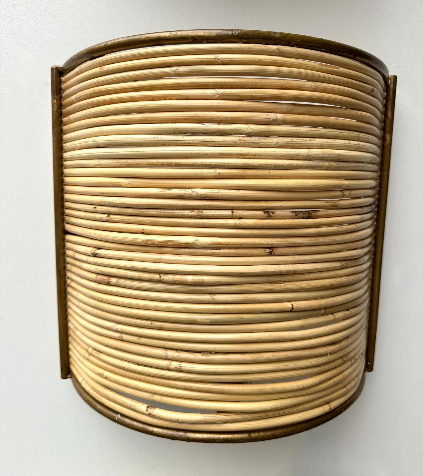 Pair Of Rattan And Gilt Metal Sconces. Italy, 2000s photo vintage