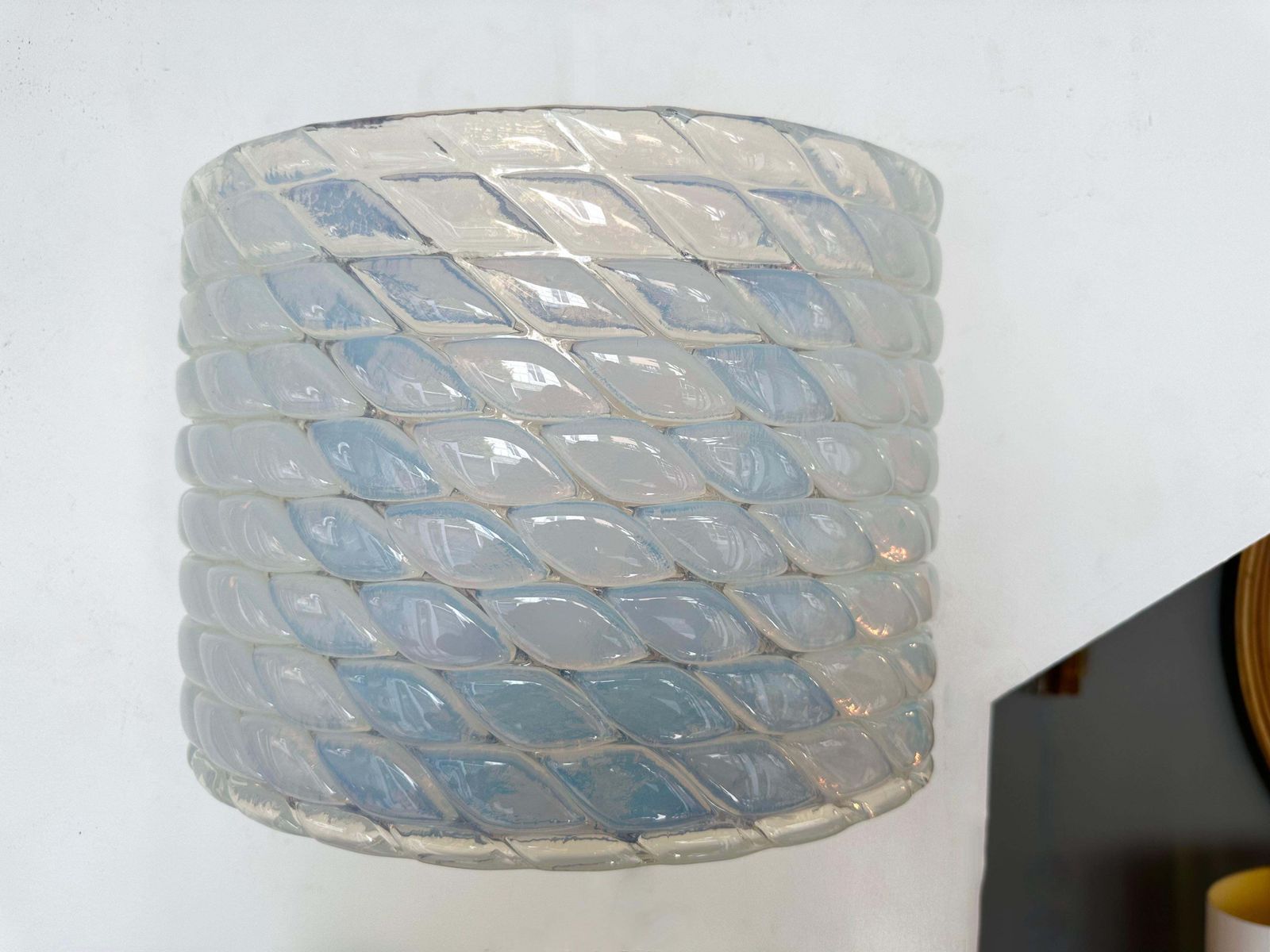 Contemporary Pair Of Brass And Blue Opal Murano Glass Sconces, Italy photo vintage
