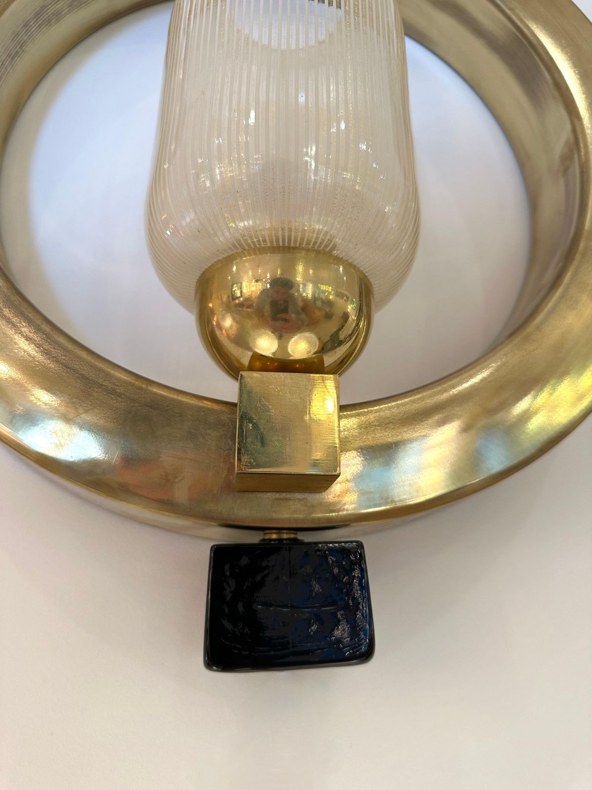 Contemporary Pair Of Circle Brass And Murano Glass Sconces, Italy photo 3421.0