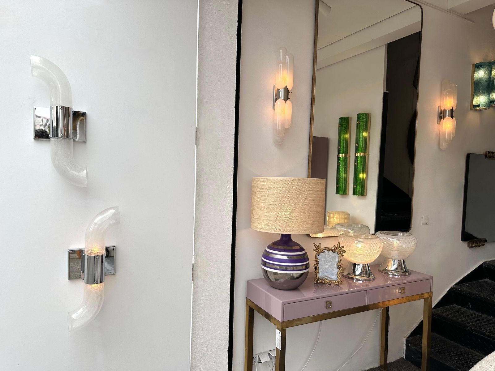 Pair Of Metal Sconces Murano Glass By Aldo Nason For Mazzega, Italy, 1970s photo buy