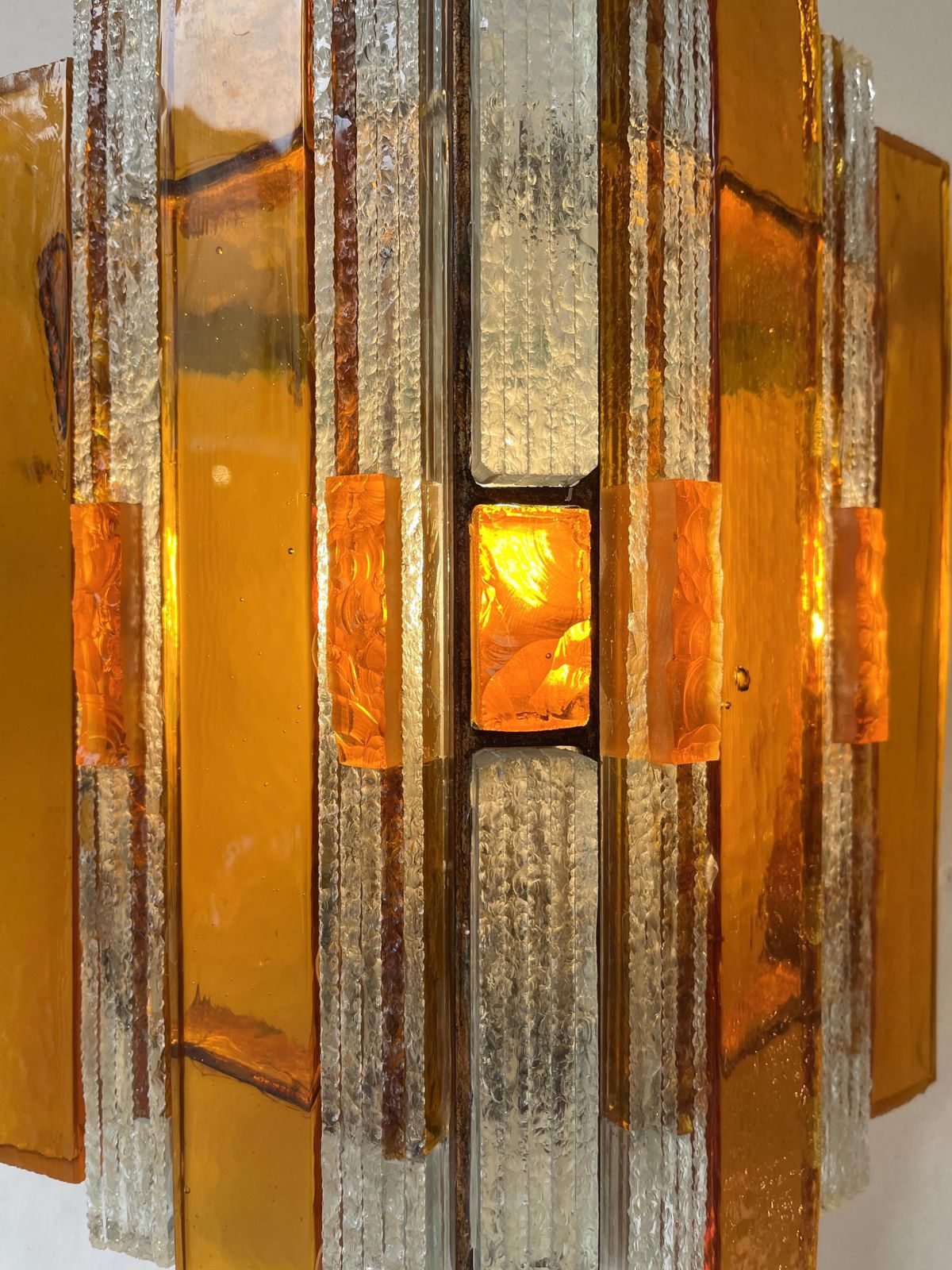 photo furniture Pair Of Hammered Glass Wrought Iron Sconces By Longobard, Italy, 1970s