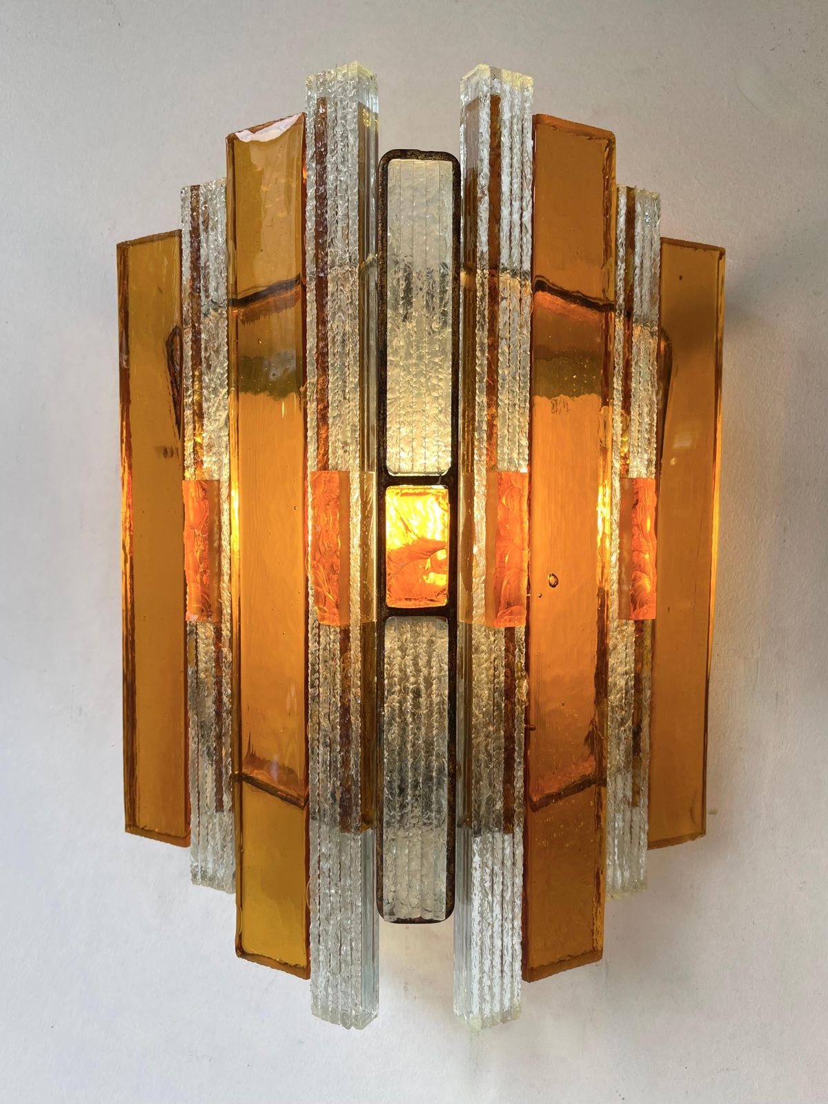 3421.0 Pair Of Hammered Glass Wrought Iron Sconces By Longobard, Italy, 1970s photo