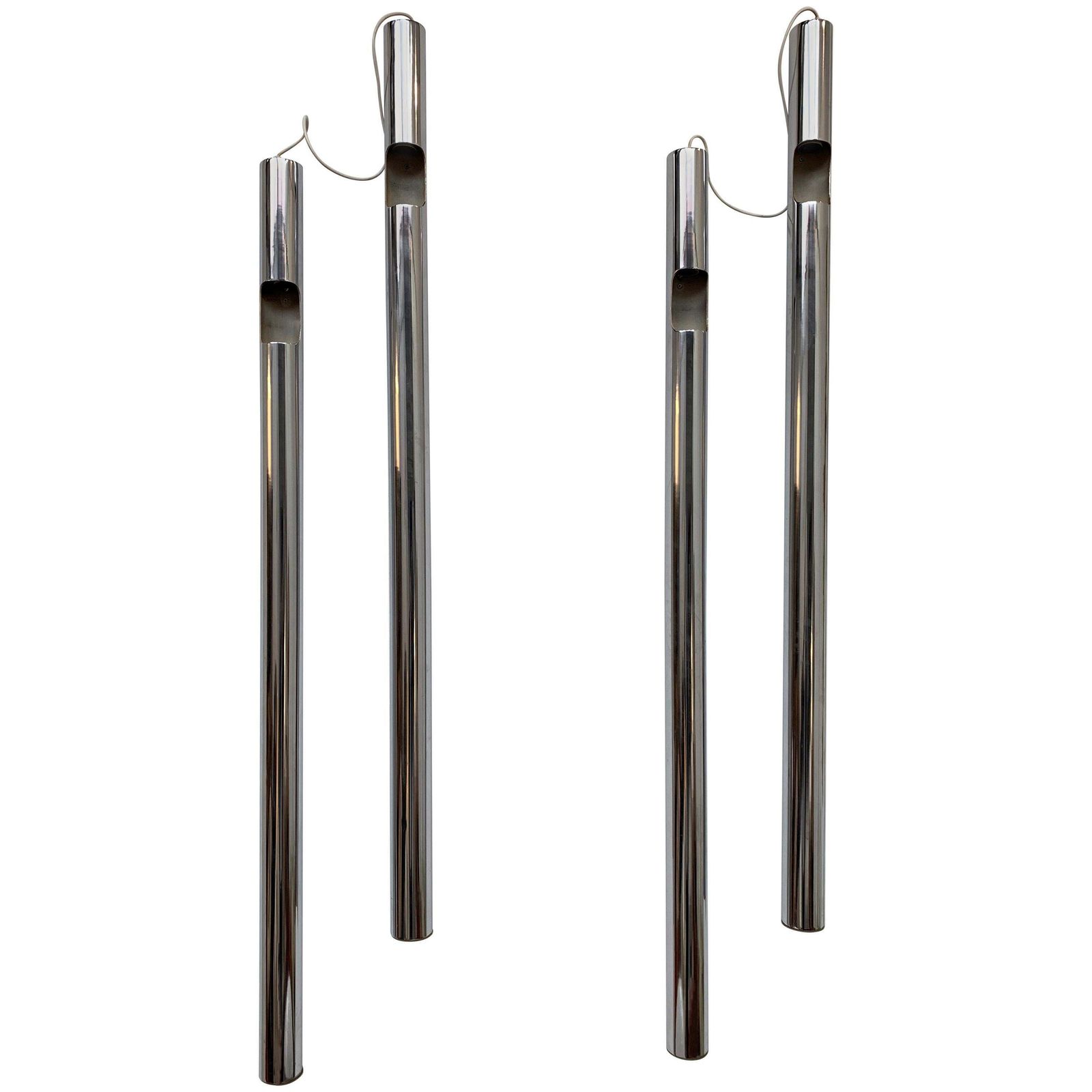 Large Pair Of Organs Metal Chrome Sconces By Reggiani, Italy, 1970s