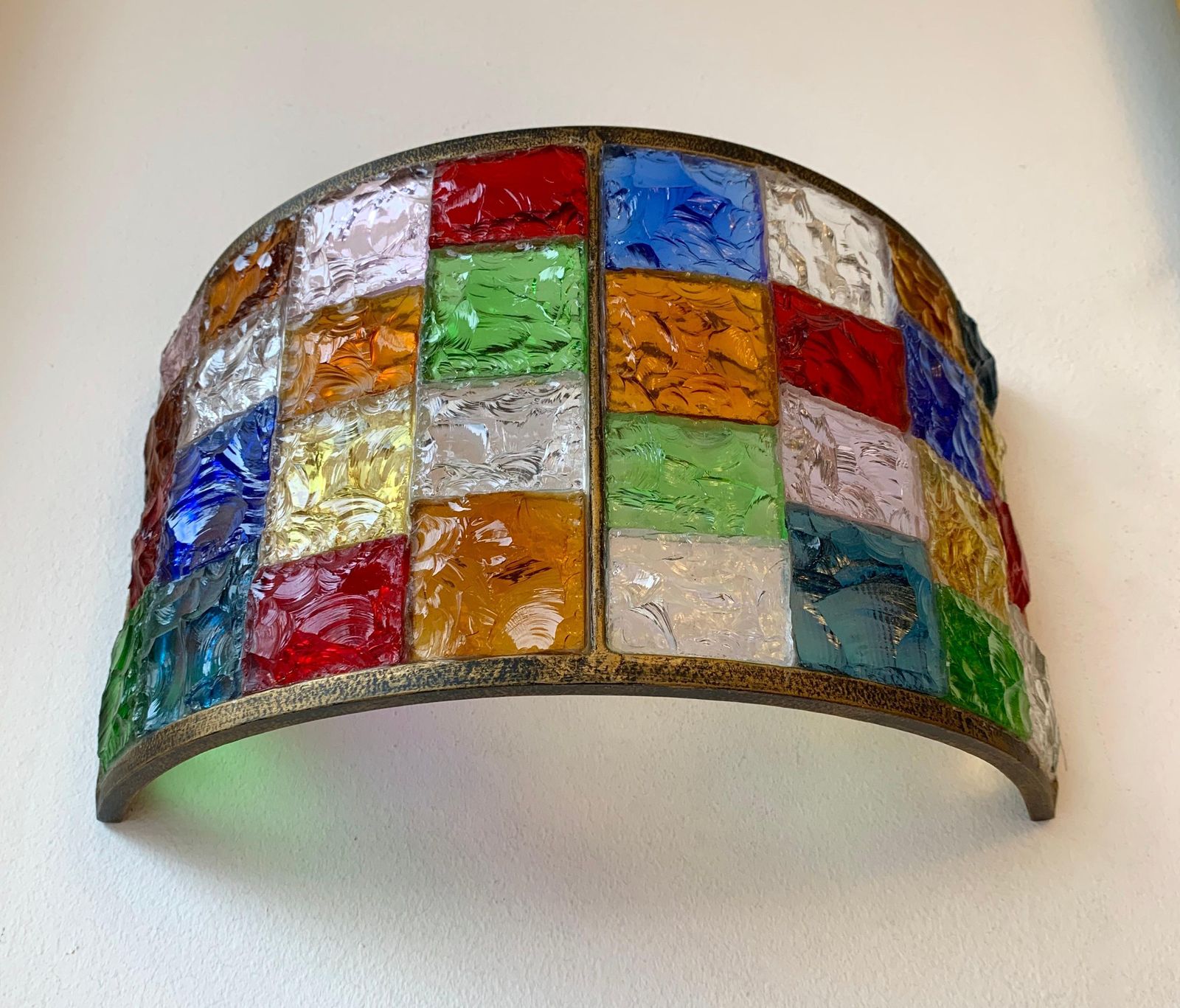 Pair Of Glass And Gilt Iron Checkerboard Sconces By Longobard, Italy, 1970s photo Lighting