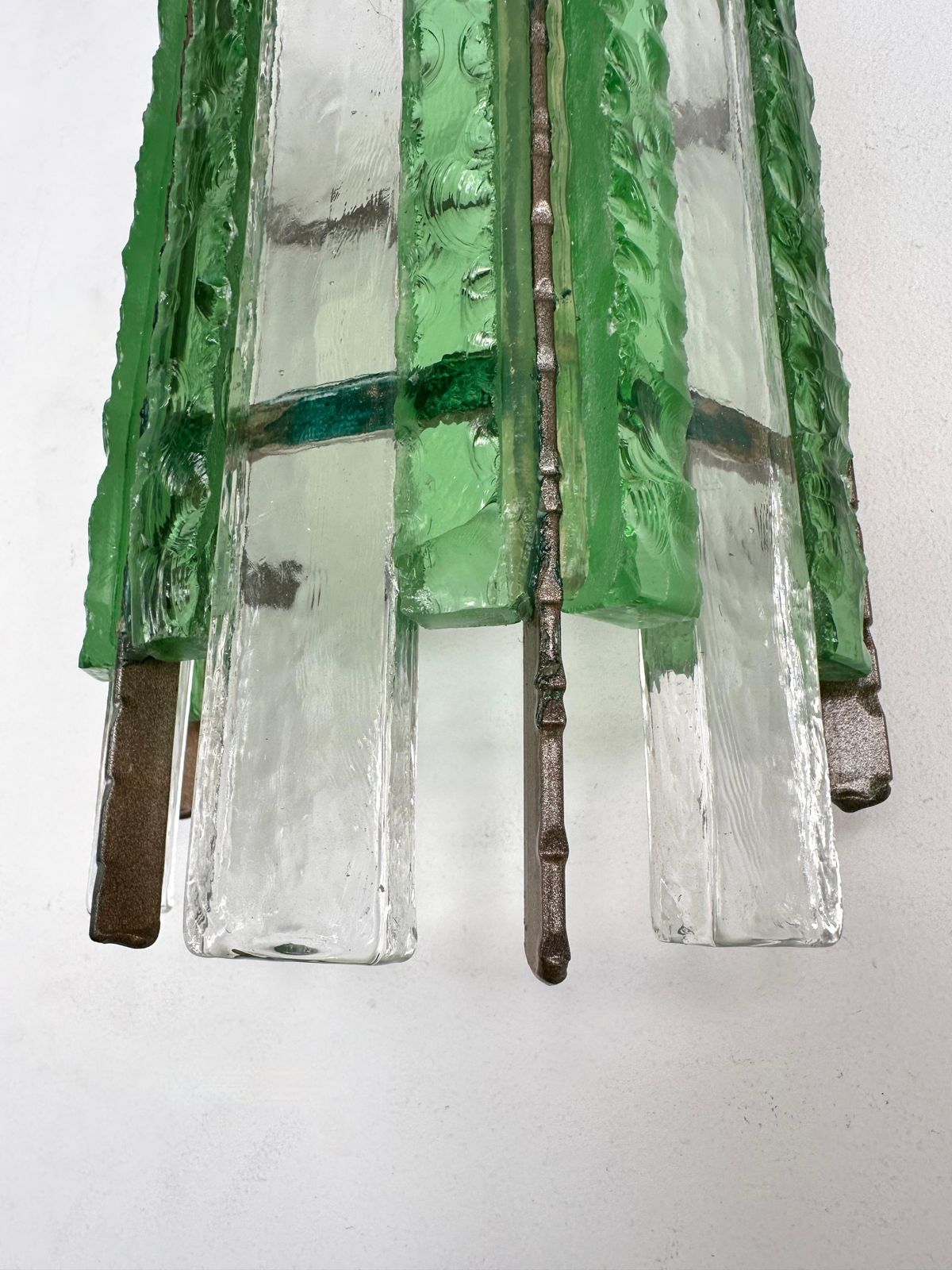 Pair Of Hammered Glass Wrought Iron Sconces By Longobard, Italy, 1970s photo furniture