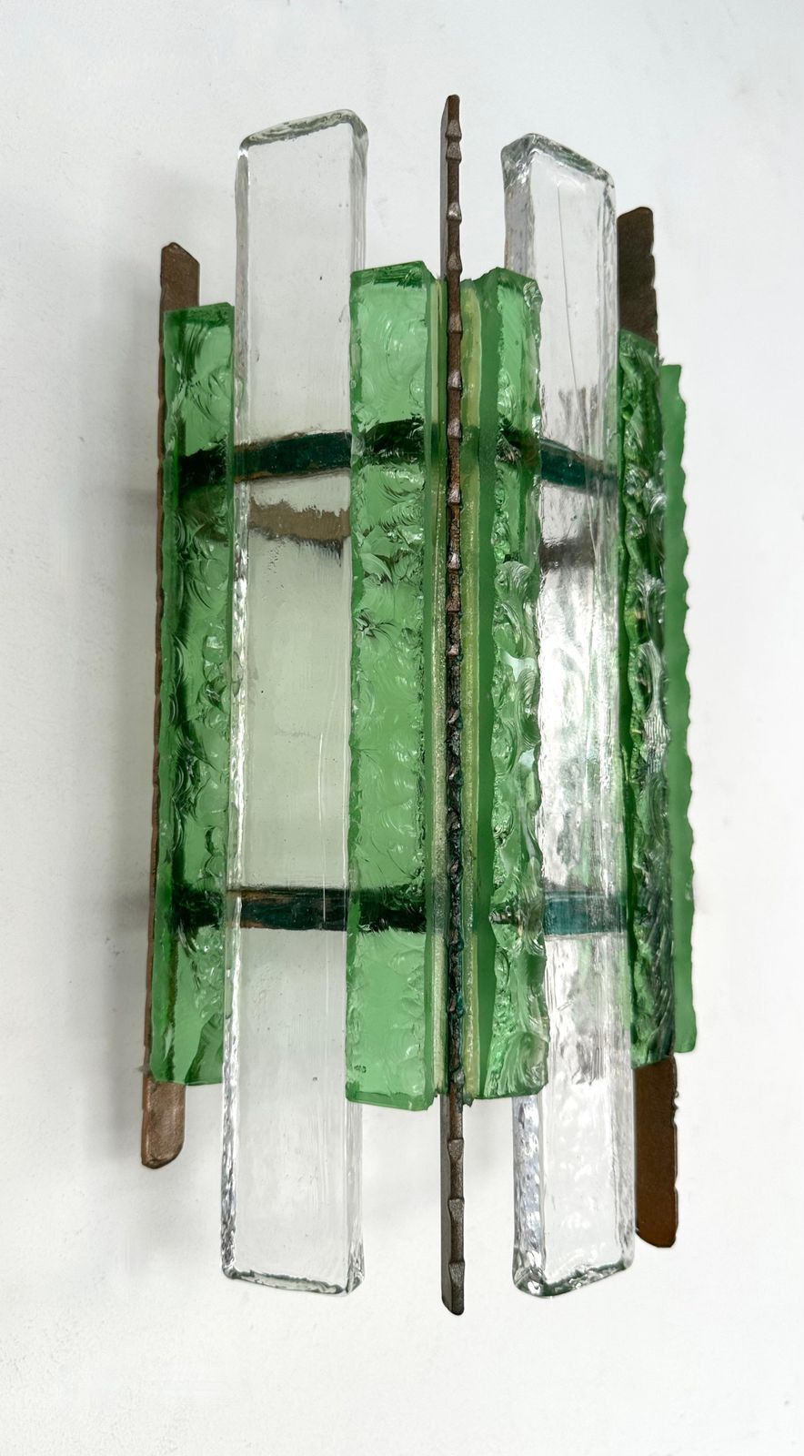 Pair Of Hammered Glass Wrought Iron Sconces By Longobard, Italy, 1970s photo vinterior