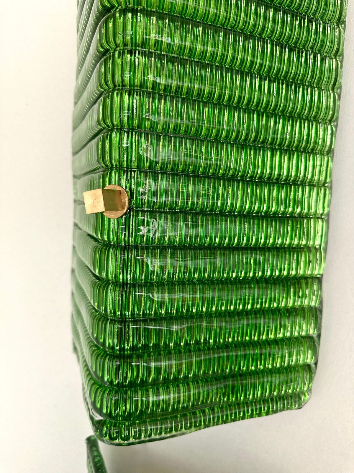 photo for sale Contemporary Pair Of Brass And Green Folded Leaf Murano Glass Sconces, Italy