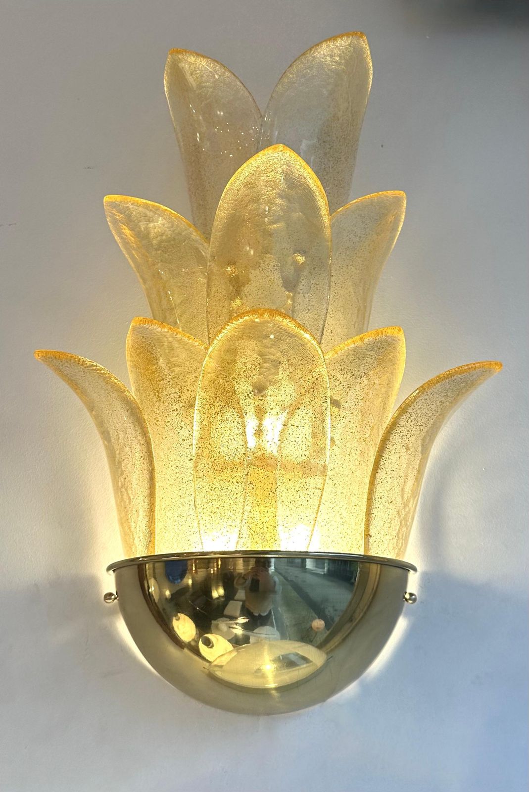 Contemporary Pair Of Brass And Gilt Murano Glass Palm Tree Sconces, Italy photo furniture