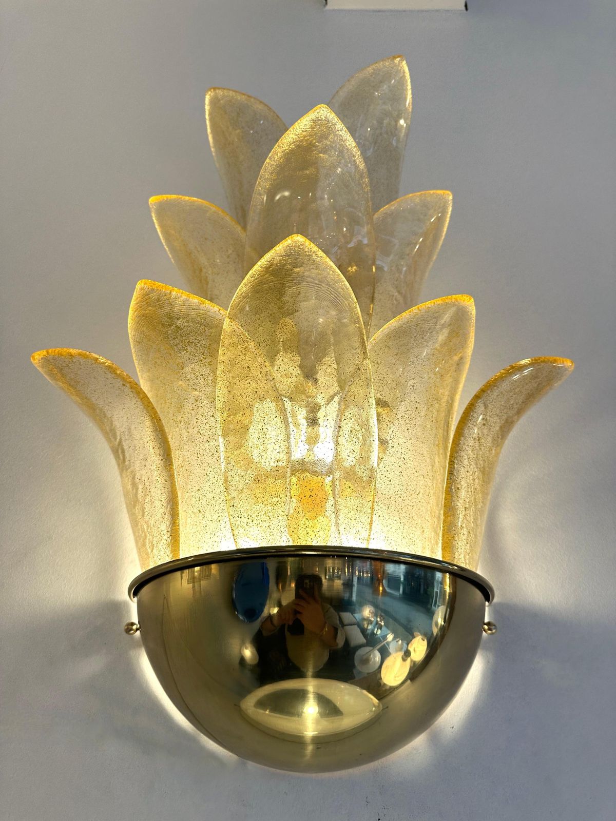 Contemporary Pair Of Brass And Gilt Murano Glass Palm Tree Sconces, Italy photo buy