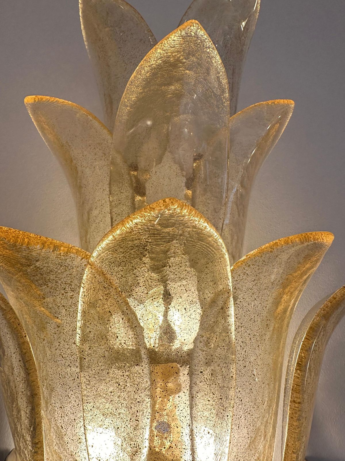 Contemporary Pair Of Brass And Gilt Murano Glass Palm Tree Sconces, Italy photo vintage