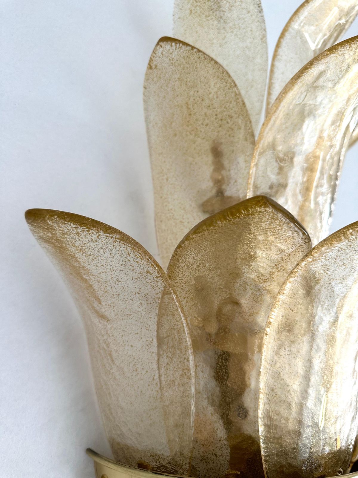 photo for sale Contemporary Pair Of Brass And Gilt Murano Glass Palm Tree Sconces, Italy
