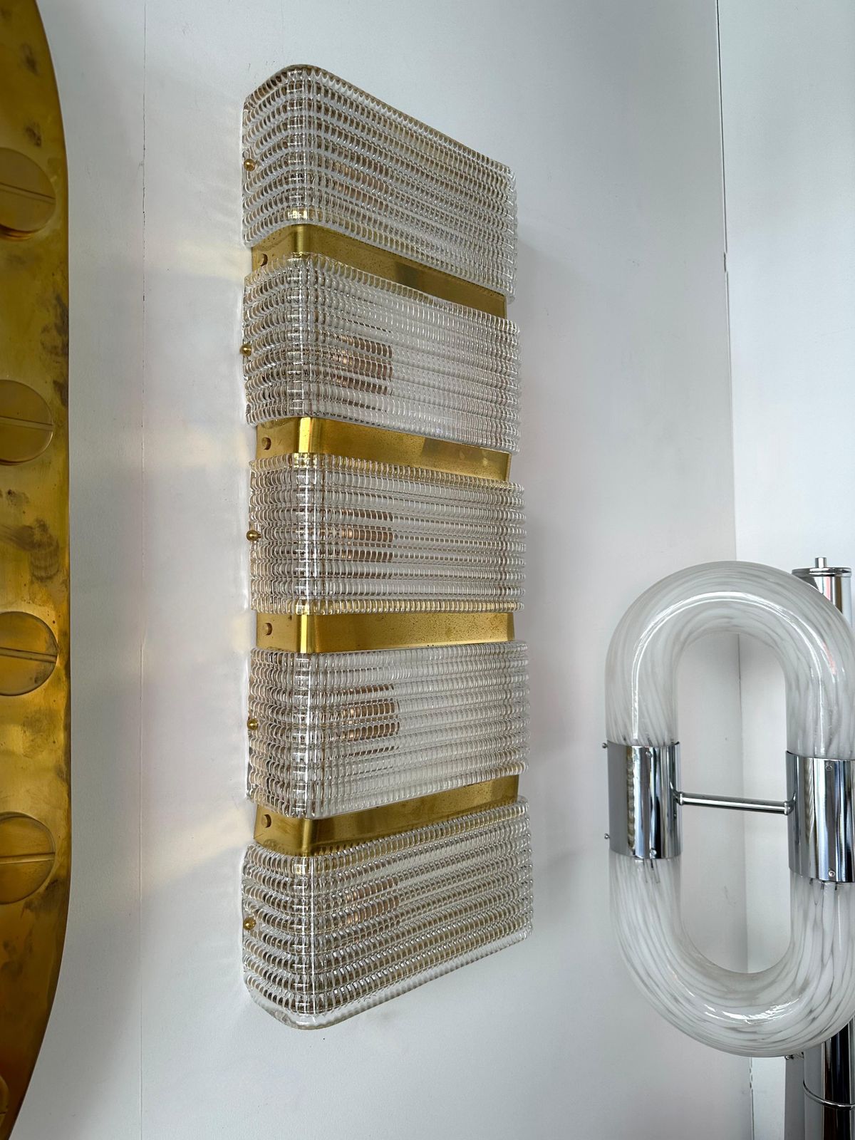 Contemporary Pair Of Brass And Murano Glass Sconces, Italy photo buy
