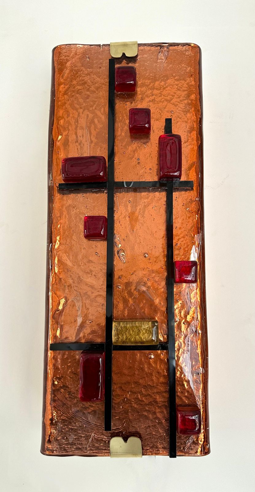 Contemporary Pair Of Brass And Coral Murano Glass Sconces, Italy photo buy