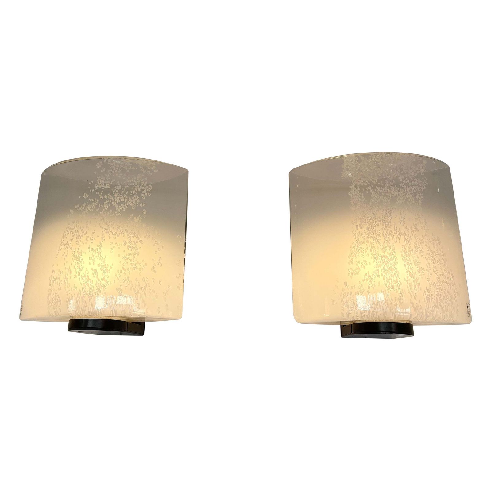 Pair Of Bubble Murano Glass And Metal Sconces By Leucos, Italy, 1970s