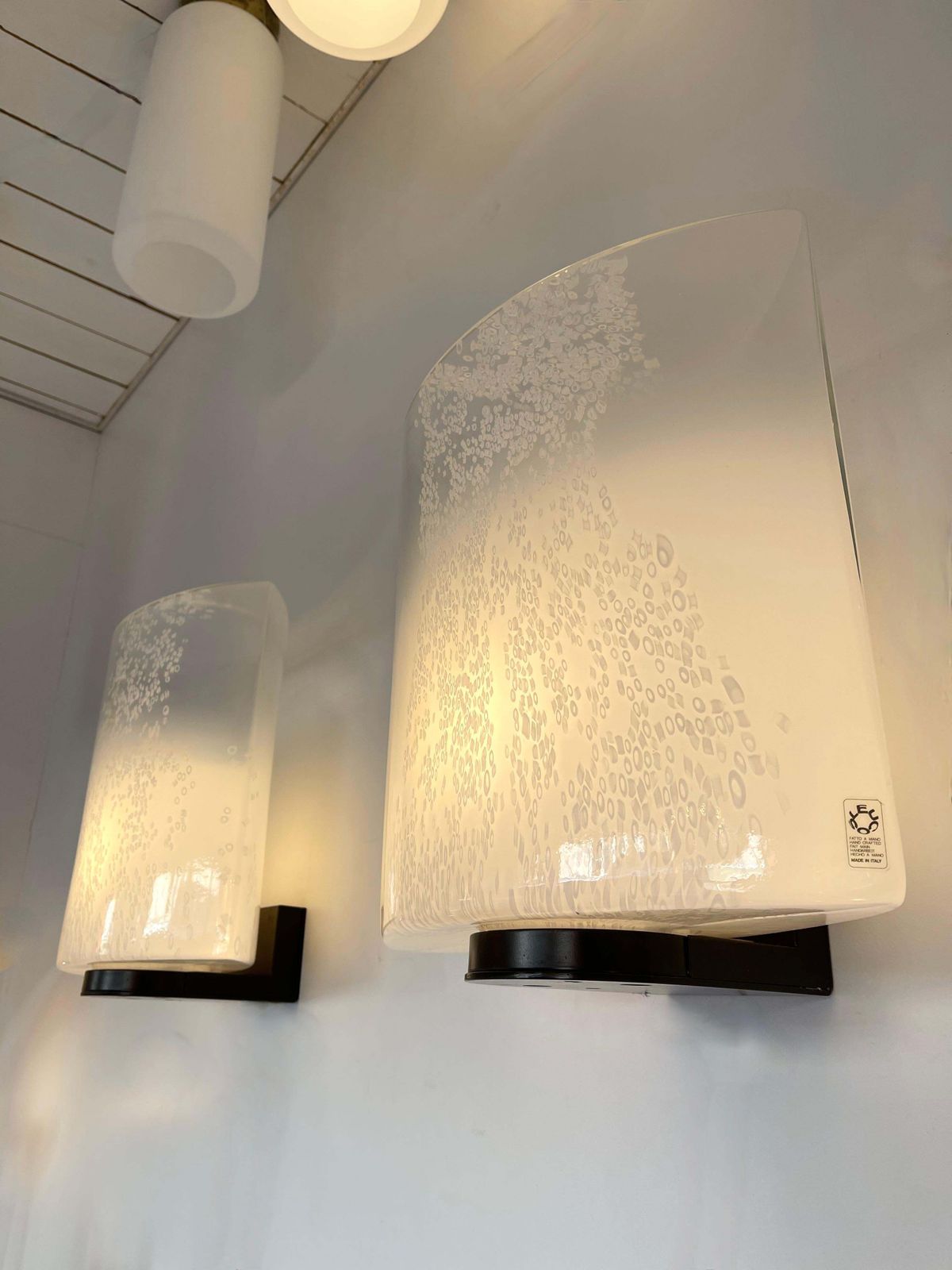 Pair Of Bubble Murano Glass And Metal Sconces By Leucos, Italy, 1970s photo vintage