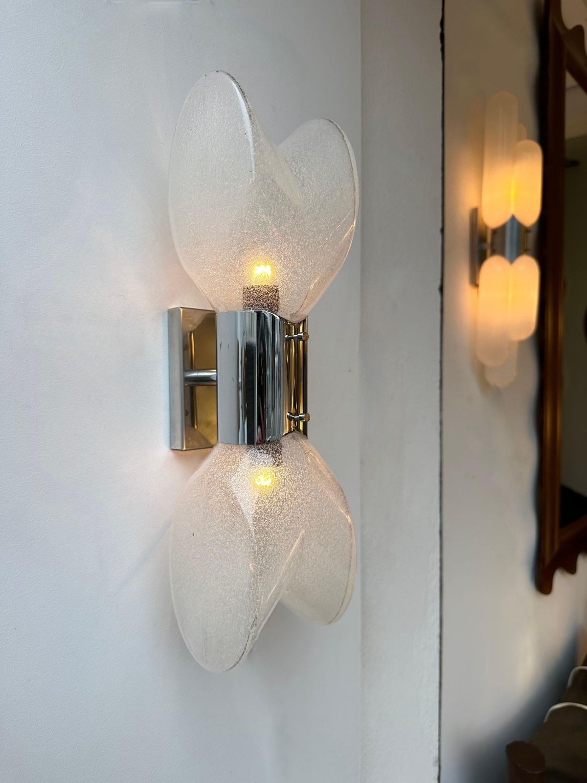 Pair Of Metal Sconces Murano Glass By Aldo Nason For Mazzega, Italy, 1970s photo vintage