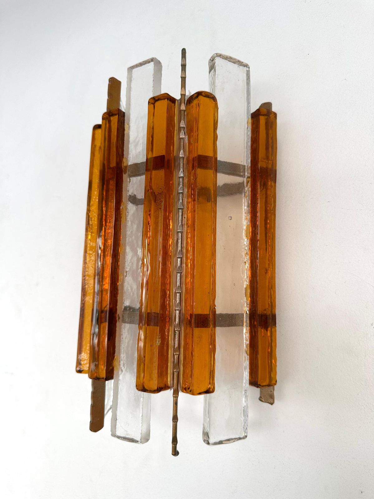 photo furniture Pair Of Hammered Glass Wrought Iron Sconces By Longobard, Italy, 1970s