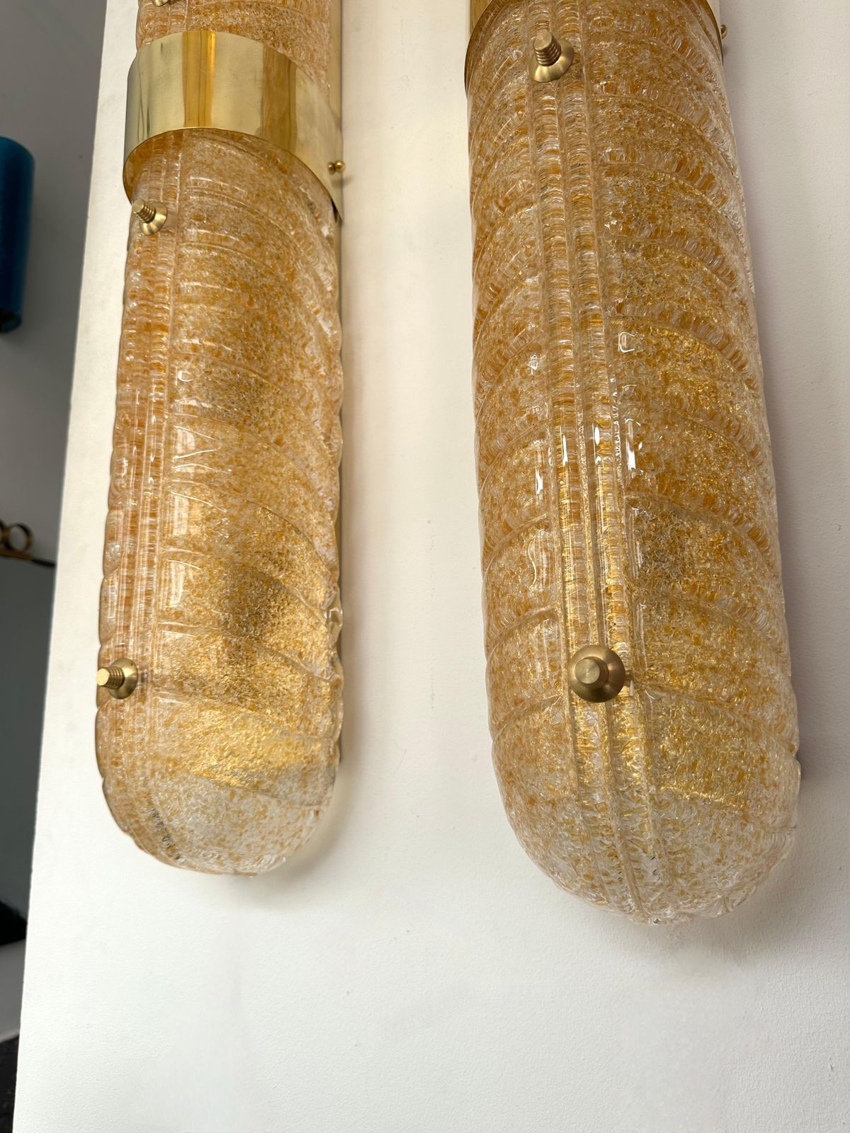 4276.0 Contemporary Pair Of Brass And Palm Murano Glass Sconces, Italy photo