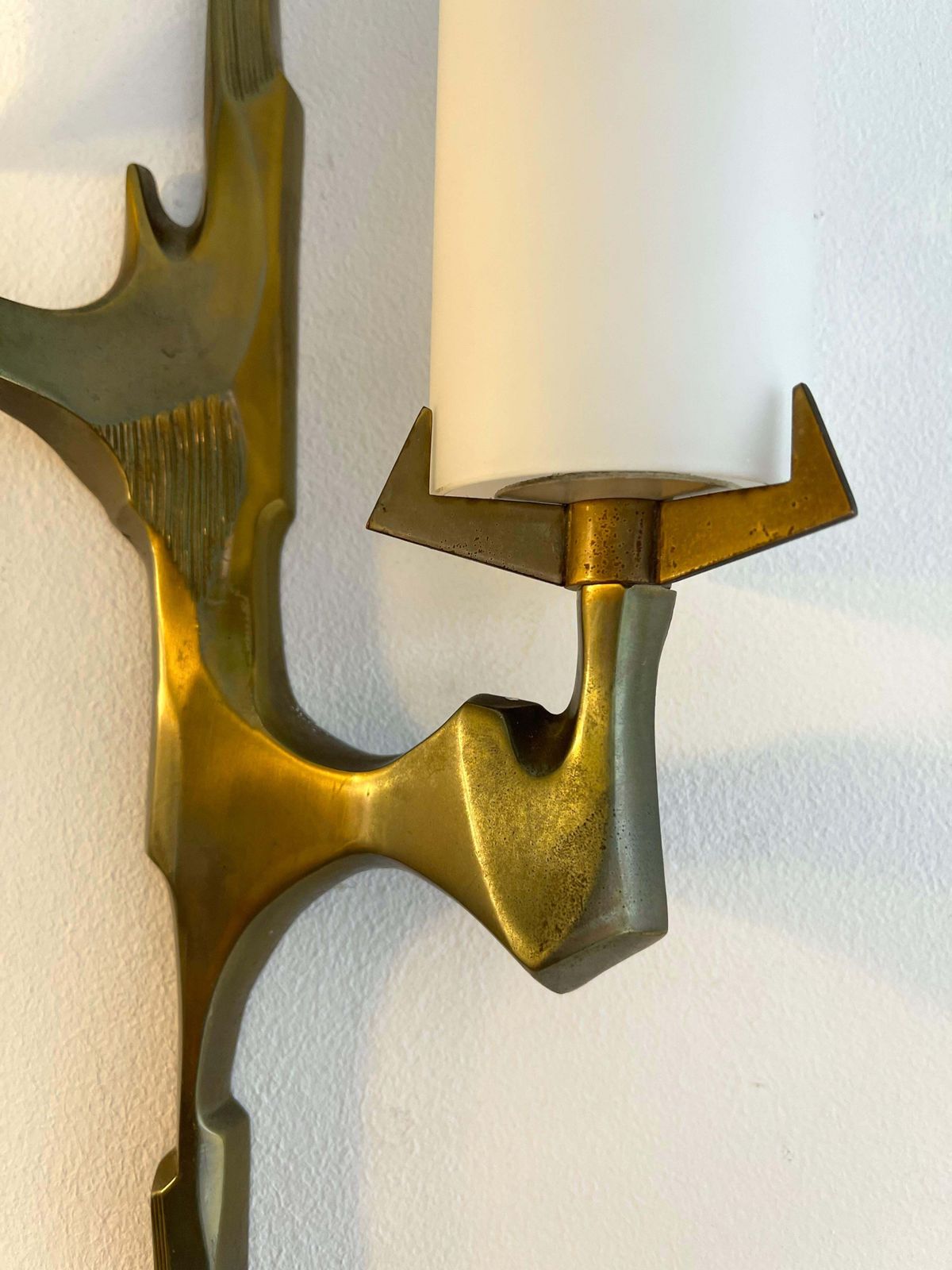 photo furniture Pair Of Gilt Bronze And Opaline Glass Sconces By Maison Arlus, France, 1960s