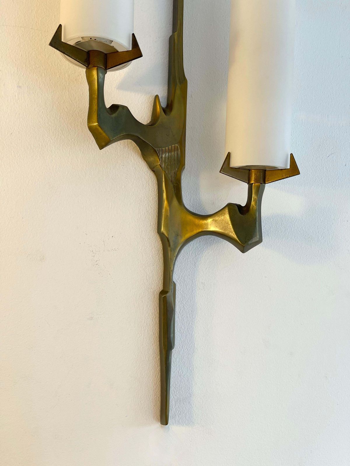 4276.0 Pair Of Gilt Bronze And Opaline Glass Sconces By Maison Arlus, France, 1960s photo