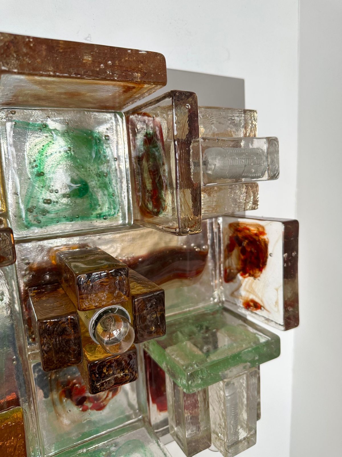 Pair Of Geometry Glass Construction Metal Sconces By Poliarte, Italy, 1970s photo buy