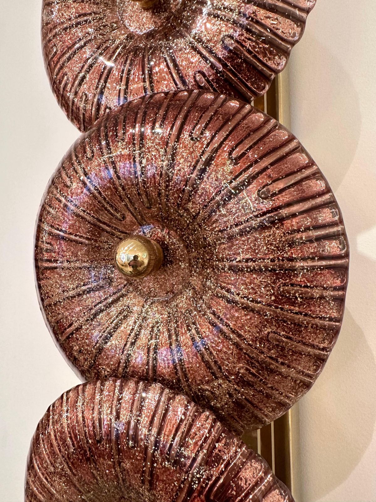 Large Contemporary Pair Of Brass Pink Gold Leaf Murano Glass Sconces, Italy photo vintage