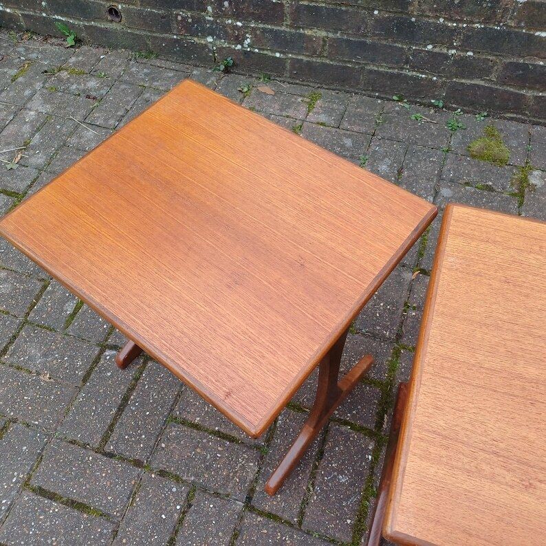 Pair Of Vintage Retro Mid Century Modern Teak Side Tables – Scandinavian Style Maybe G Plan photo 245.0