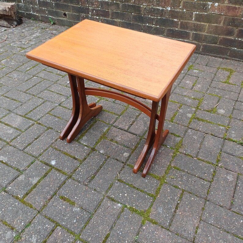 Pair Of Vintage Retro Mid Century Modern Teak Side Tables – Scandinavian Style Maybe G Plan photo vinterior