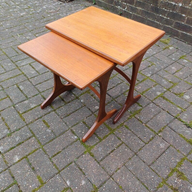 photo for sale Pair Of Vintage Retro Mid Century Modern Teak Side Tables – Scandinavian Style Maybe G Plan