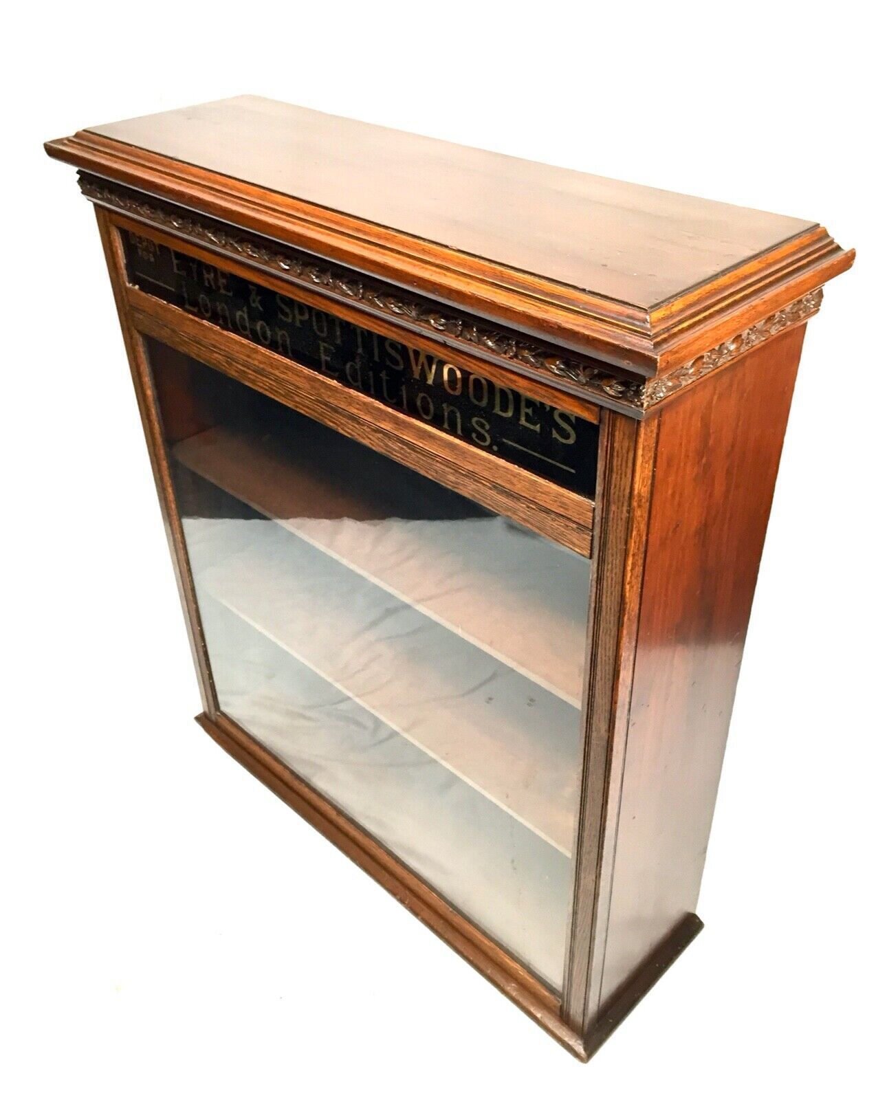 photo vinterior Antique Advertising Shop Display Cabinet Bookcase For Eyre & Spottiswoode C.1900