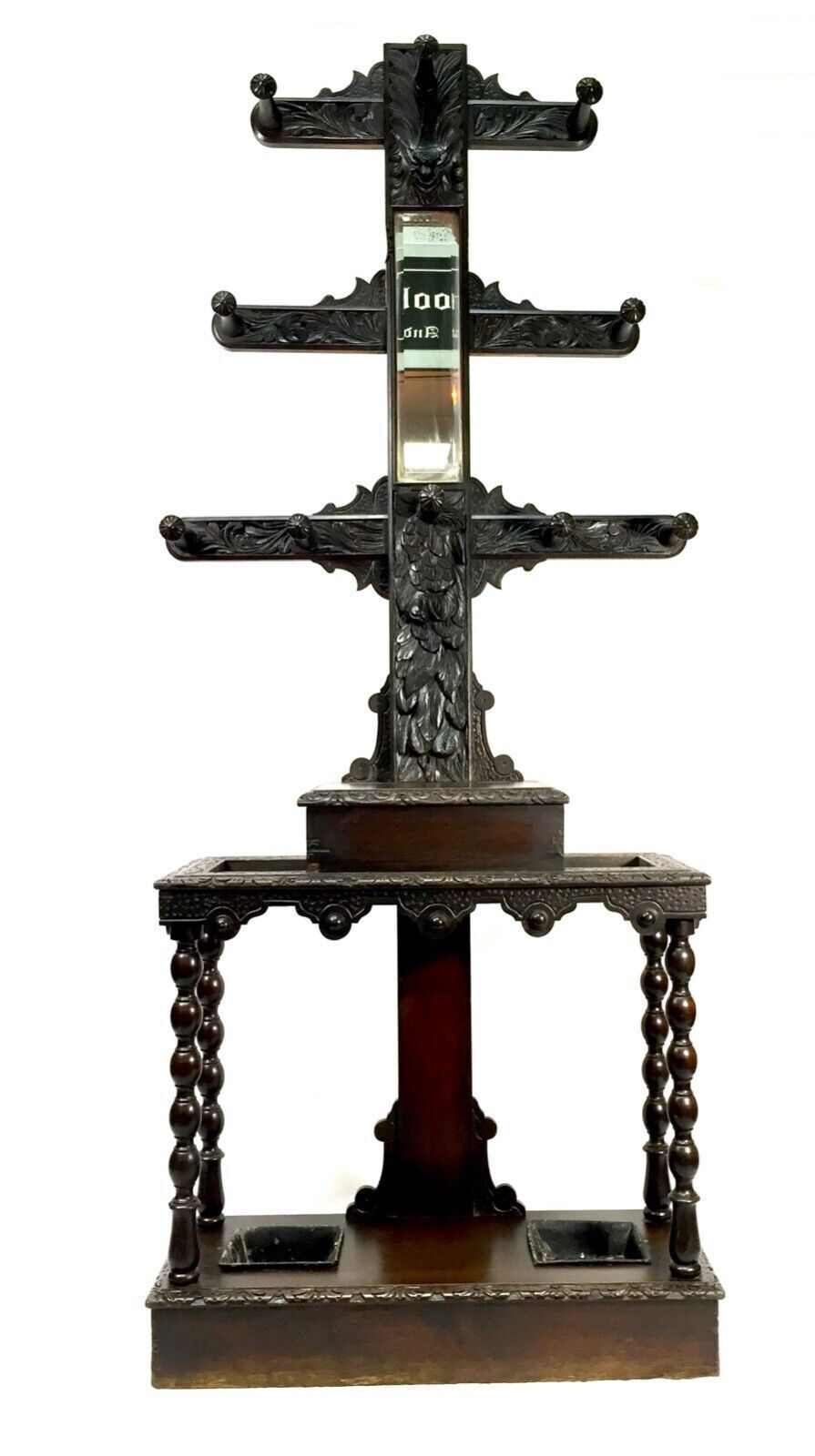 Antique Victorian Wooden Hall Stand / Tree / Coat Rack / Umbrella / Green Man photo furniture