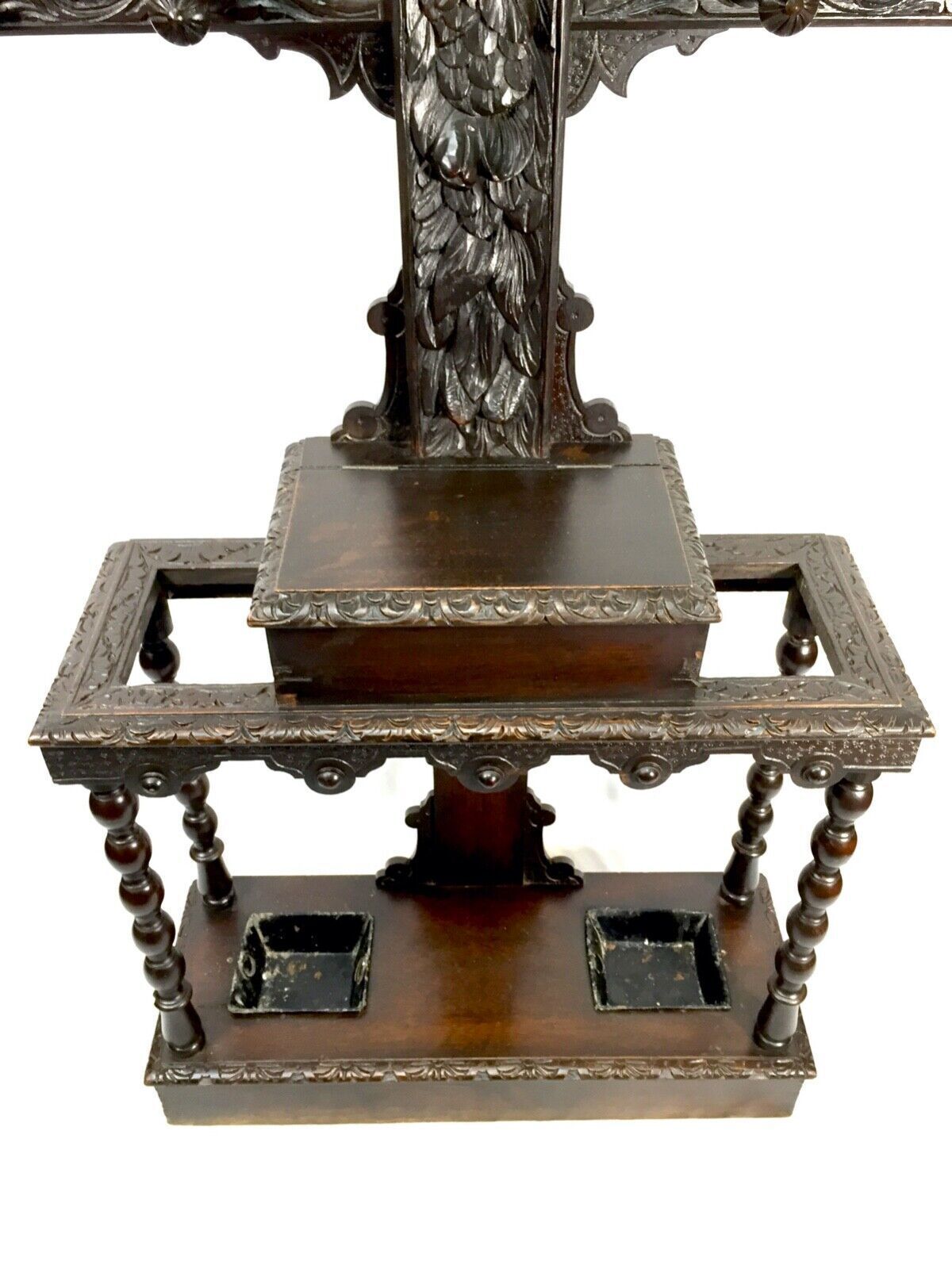 Antique Victorian Wooden Hall Stand / Tree / Coat Rack / Umbrella / Green Man photo vintage