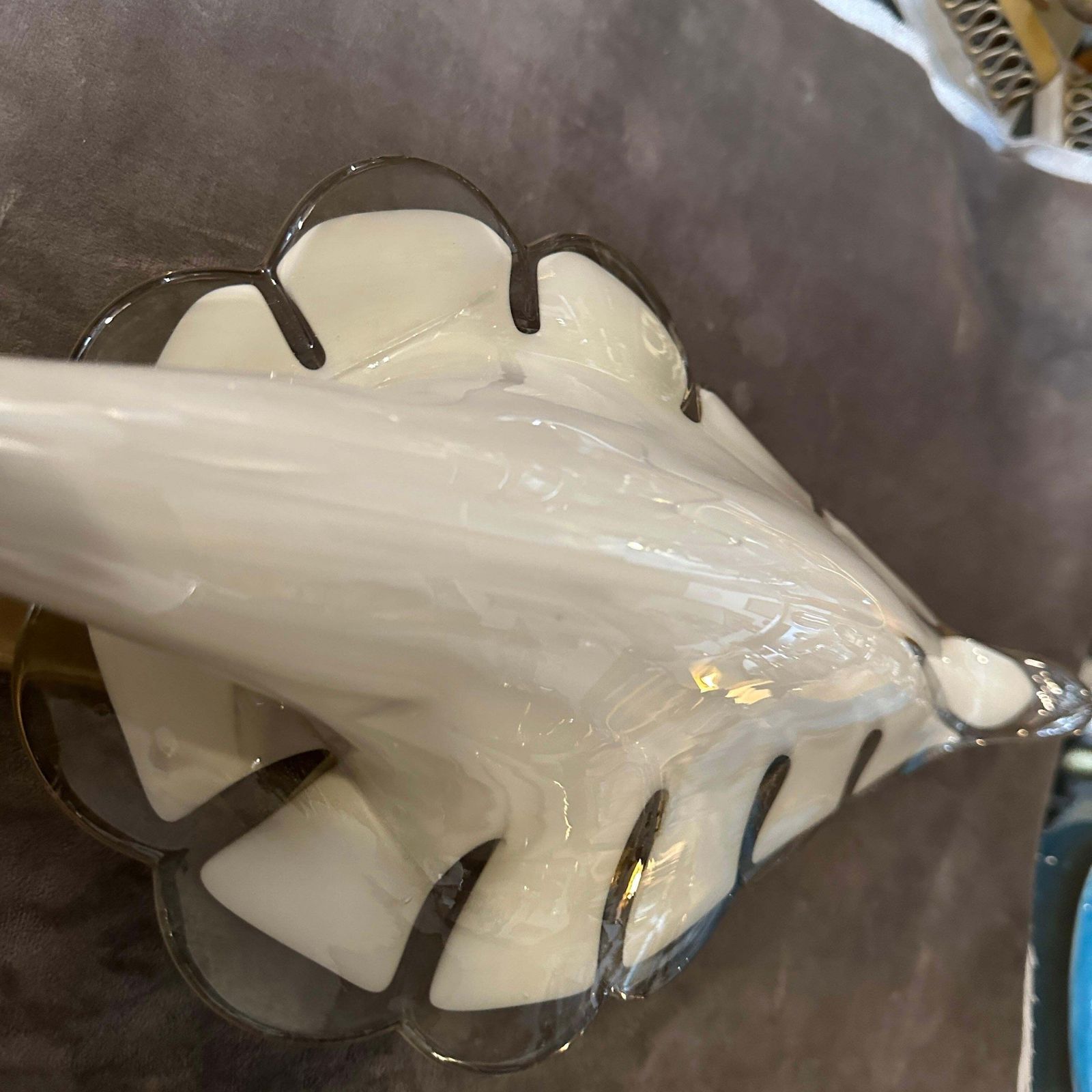 1970s Mid Century Modern Light Grey And Brass Murano Glass Sconce By Franco Luce photo 963.0