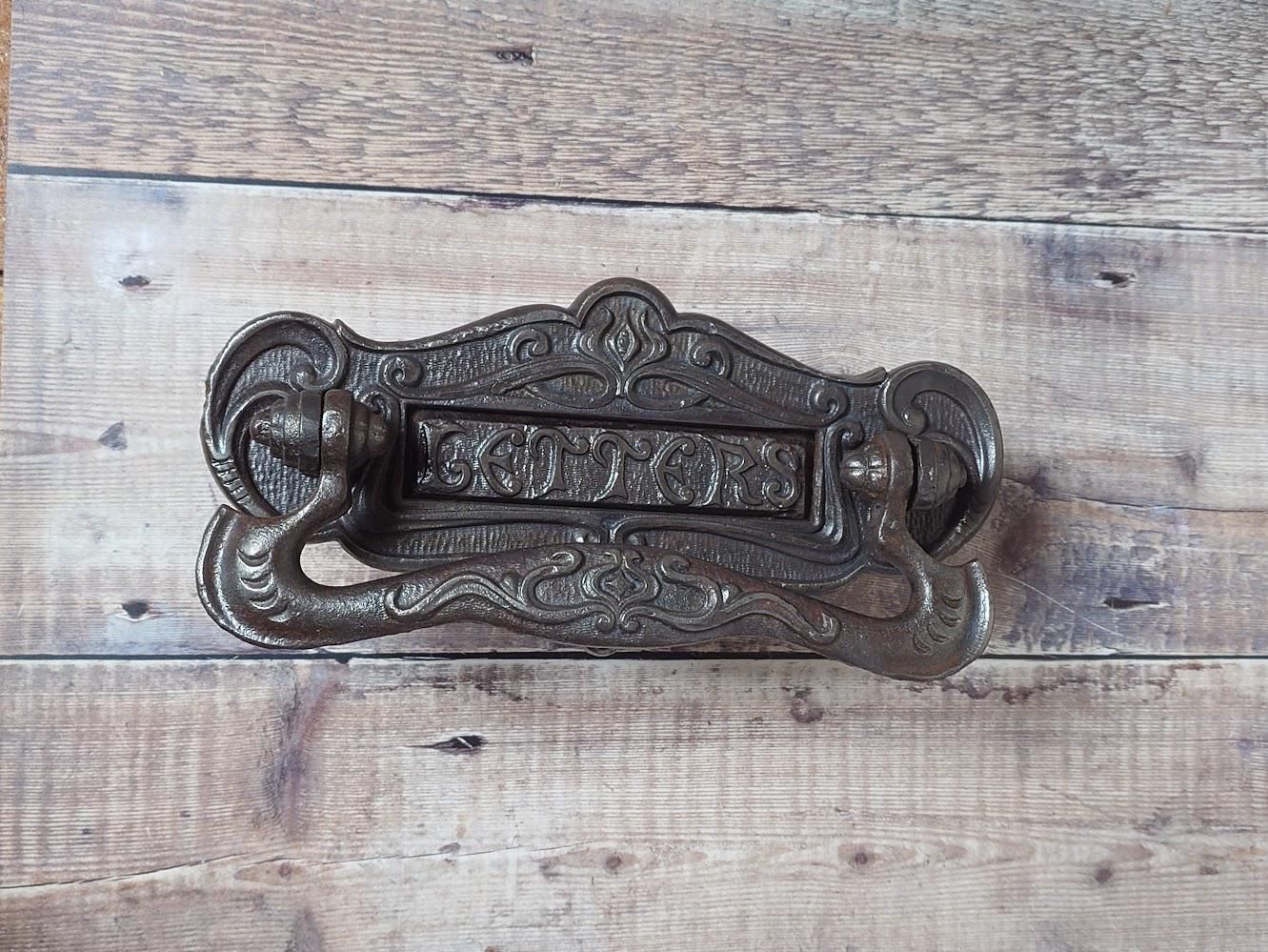 Vintage Cast Iron Letter Box, Vintage Iron Mail Slot, Antique Iron Postal Knocker