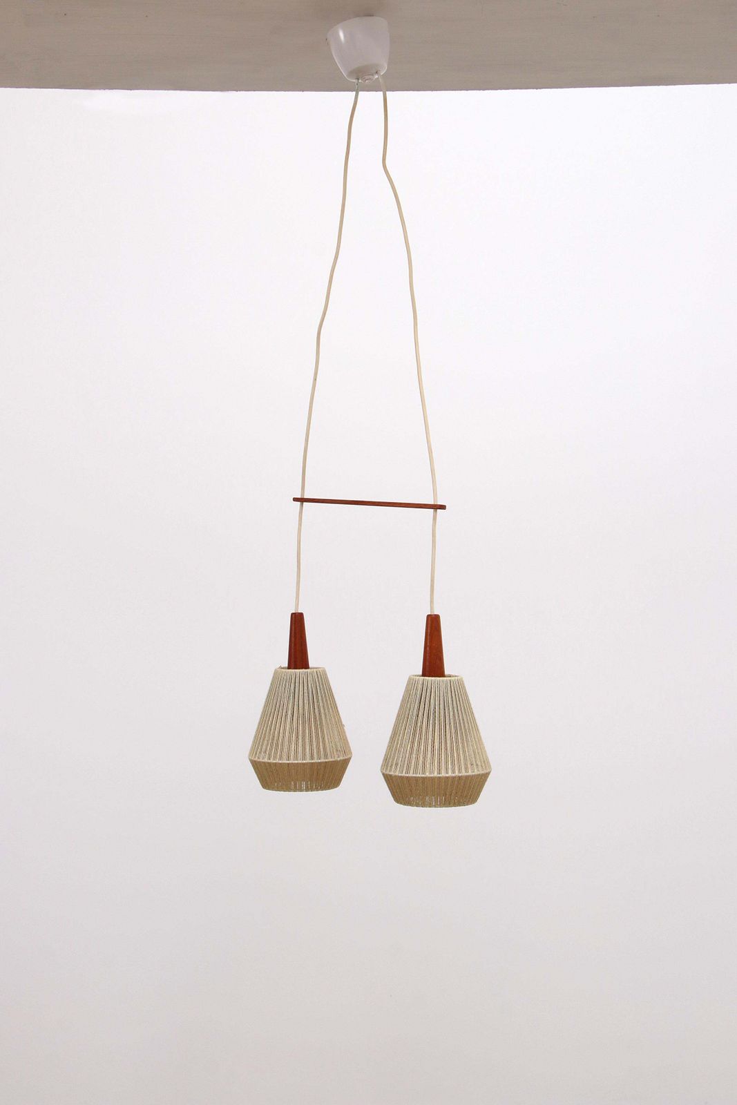 Vintage Hanging Lamp With Two Shades And Teak, 1960s Sweden photo furniture