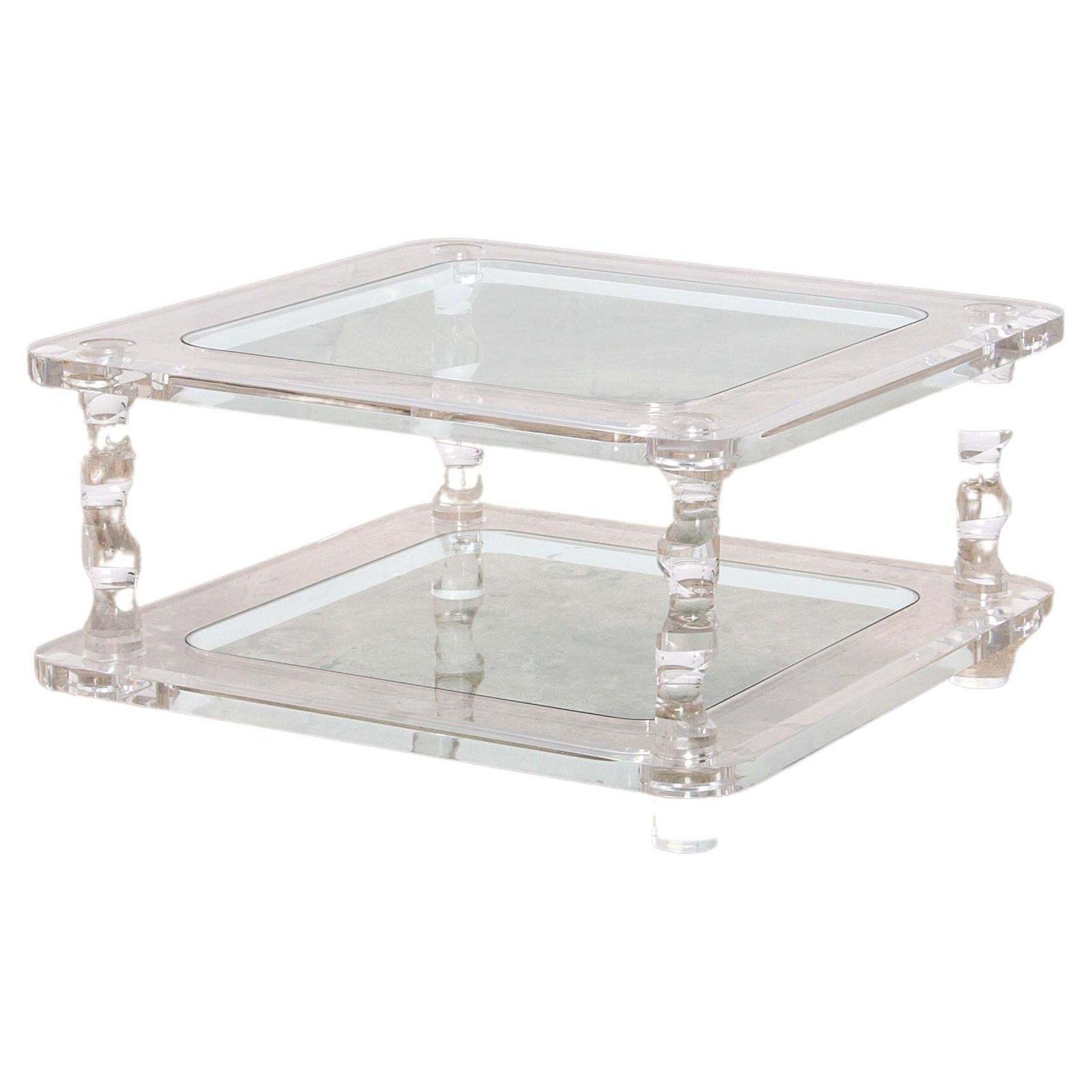 French Coffee Table Lucite And Glass Maison Romeo, 1970s