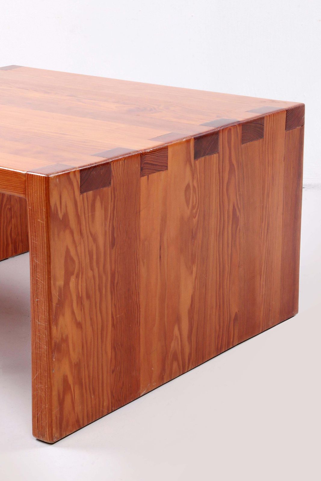 Brutalist Pine Wood French Coffee Table, 1970 France photo vintage